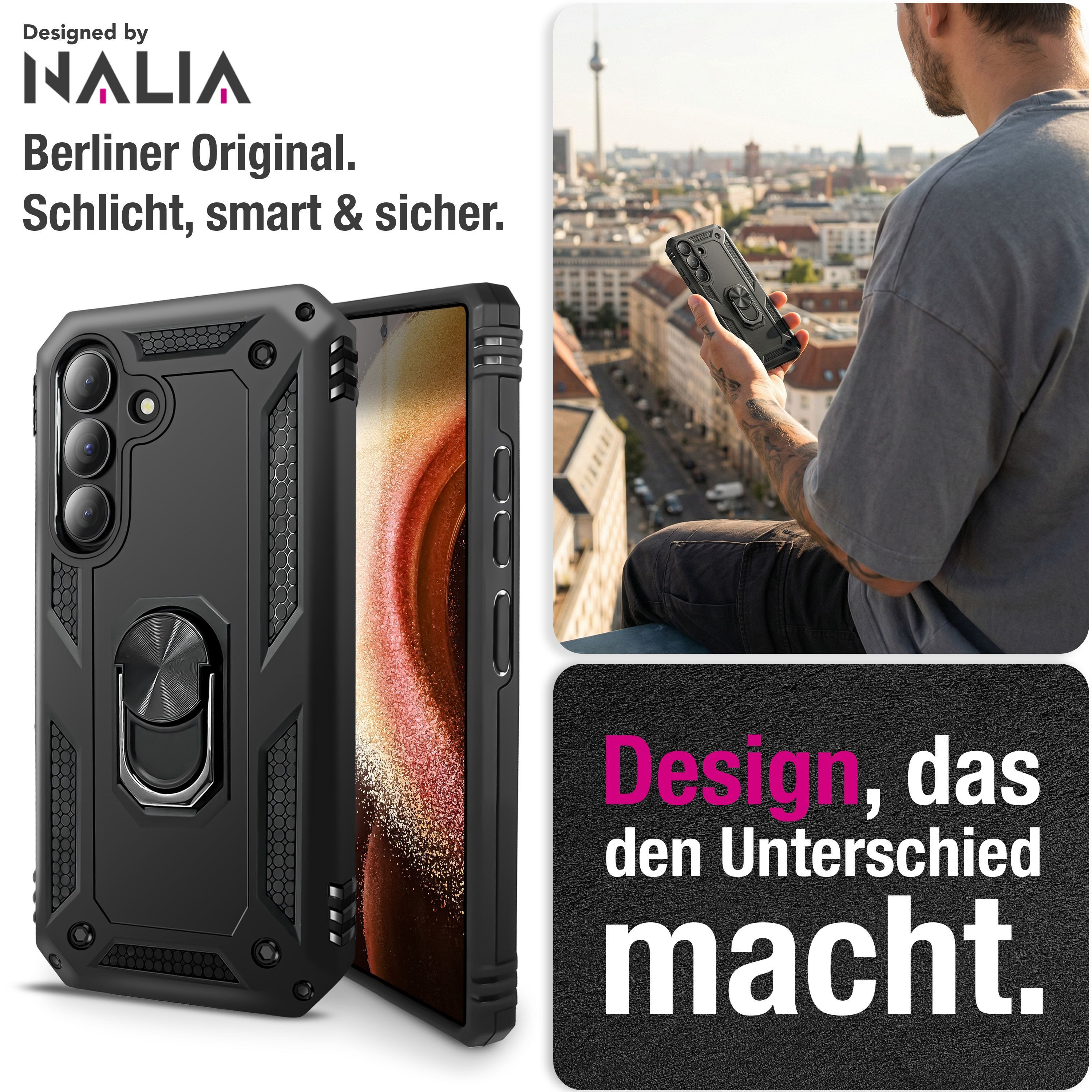 Nalia Smartphone-Hülle Samsung Galaxy S26 Plus 17 cm (6,7 Zoll), RINGDEFEND Case - Militär-Schutz, 360° Ring-Halter & Standfunktion – Bild 4 von 5