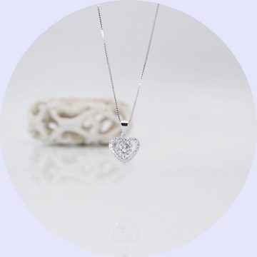 ELLAWIL Herzkette Damen Halskette Silberkette Kette mit Herz Anhänger Strasssteine (Sterling Silber 925, Kettenlänge 50 cm), inklusive Geschenkschachtel