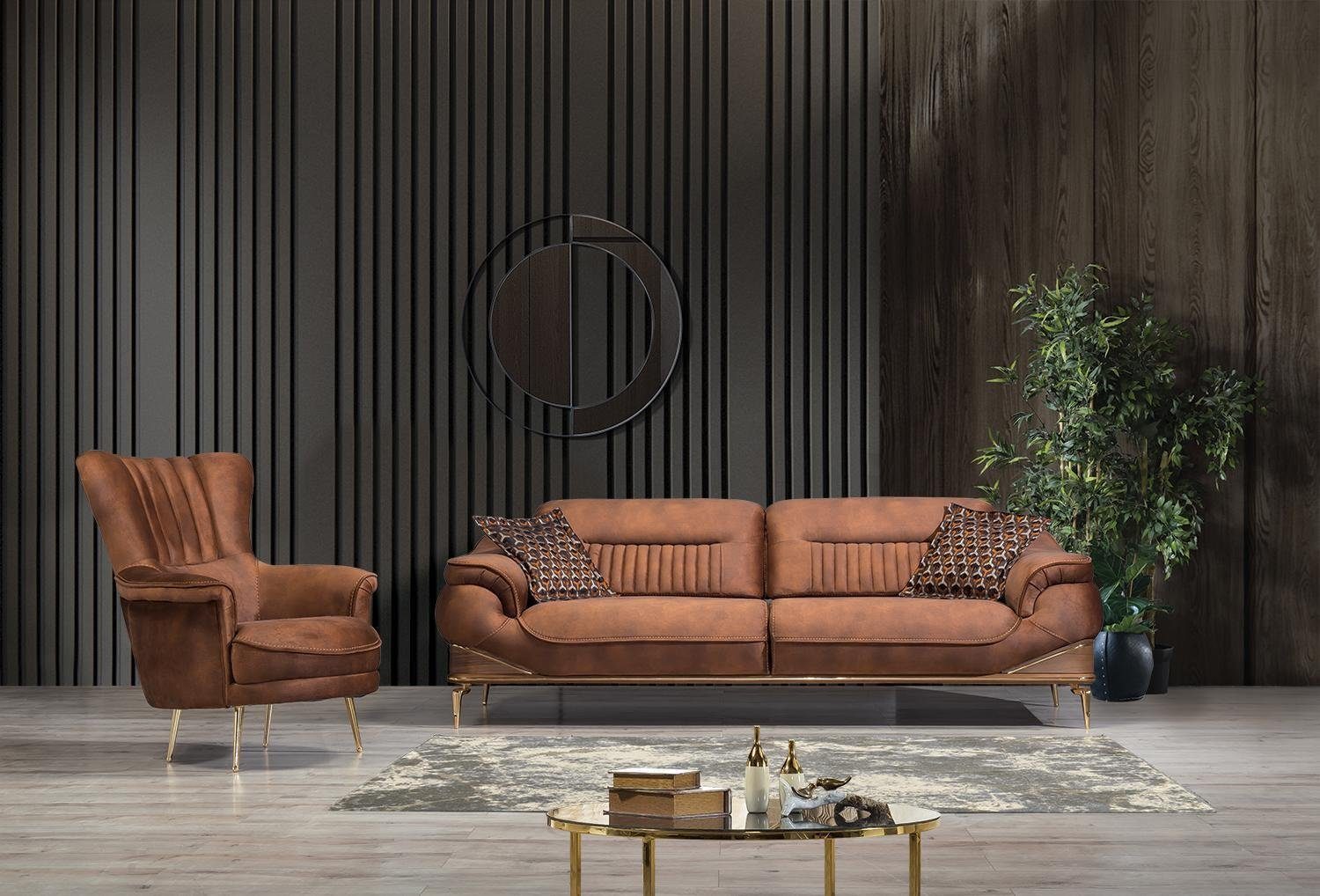 (2-St., Couch Sofagarnitur Dreisitzer Einrichtung, JVmoebel Sofa, Made Modern Sofa Luxus Europa Sessel Sessel), Wohnzimmer-Set in