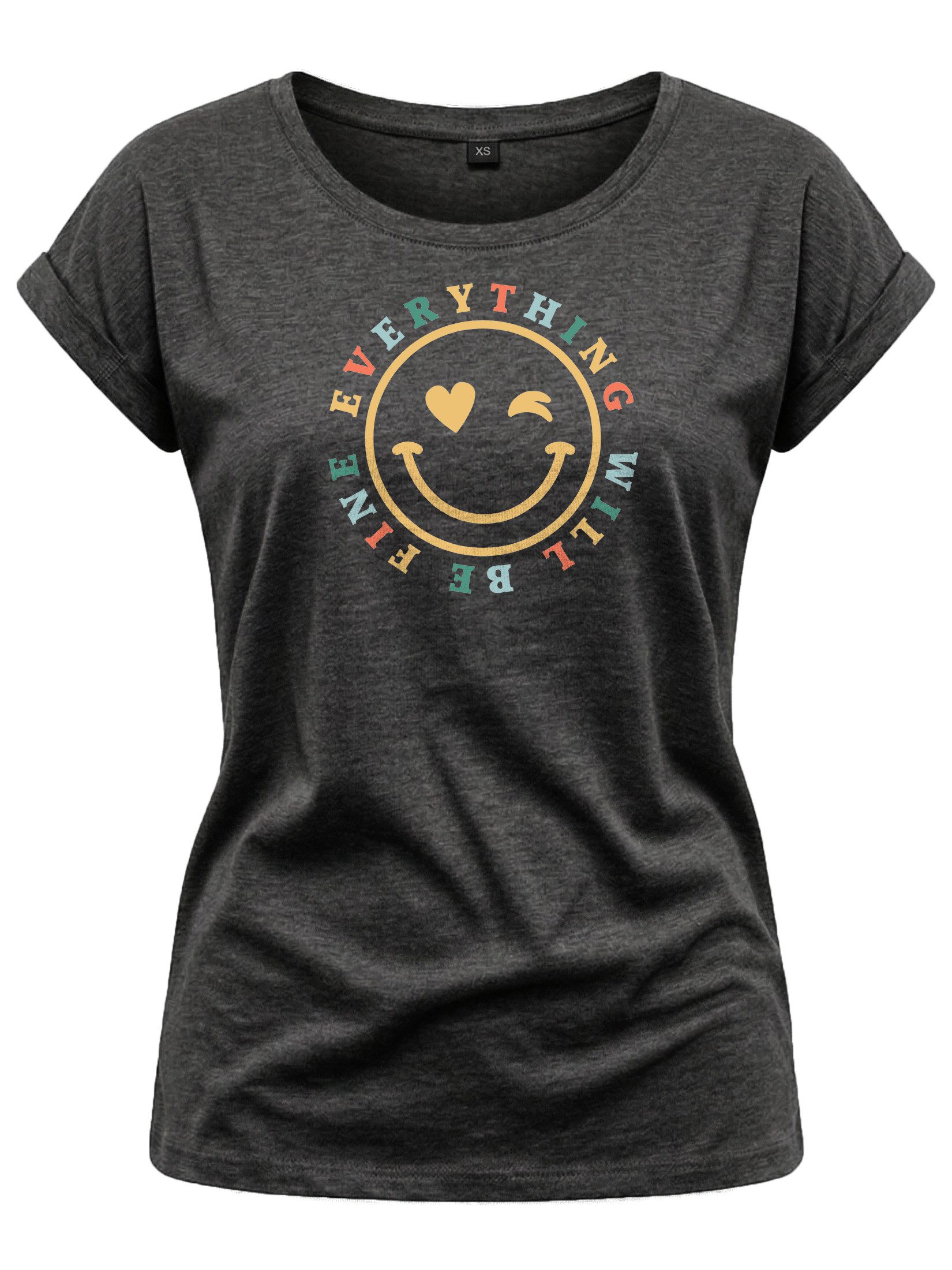 MAKAYA Print-Shirt Damen Kurzam Herz Spruch Sprüche Hippie Style Outfit 60er 70er Jahre Top