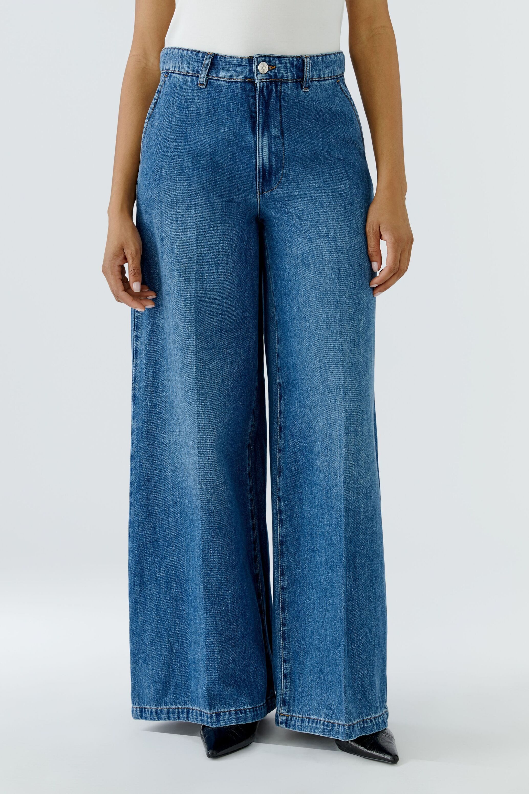 Oui Relax-fit-Jeans Lederbesatz