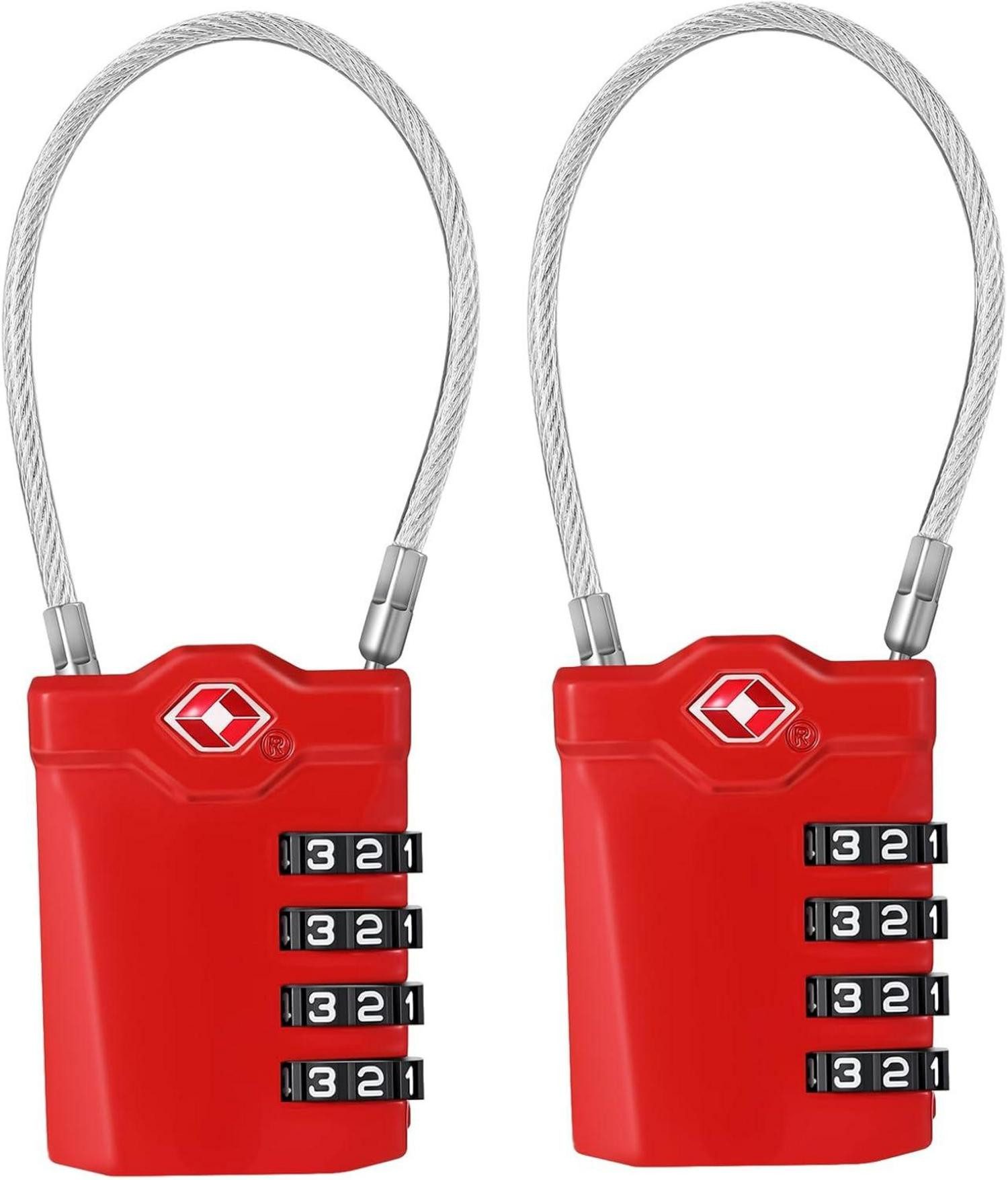 TSA-Vorhängeschloss TSA Zahlenschloss 4 Stellig für Gepäck & Rucksack, 2er Set Rot