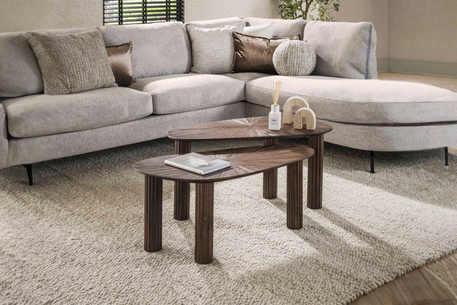 KAWOLA Couchtisch INKA (Set, 2-St), Teakholz braun nierenförmig