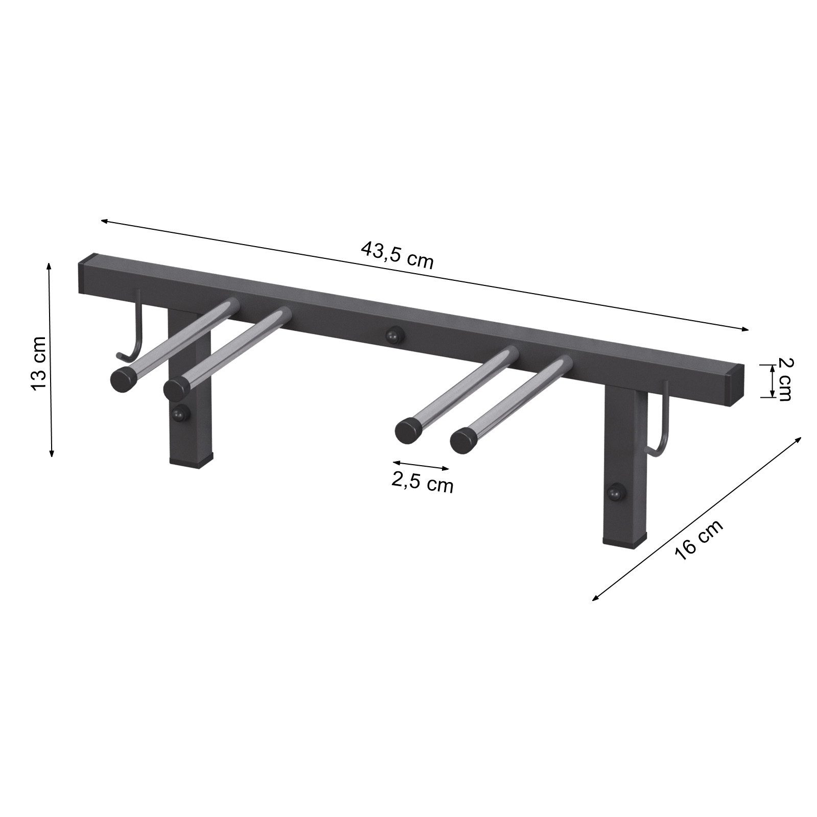 QLS Ski- und Snowboardträger S3.2, Wand Skihalter für 2 Paare Ski Stöcke Hakenleiste 44 cm