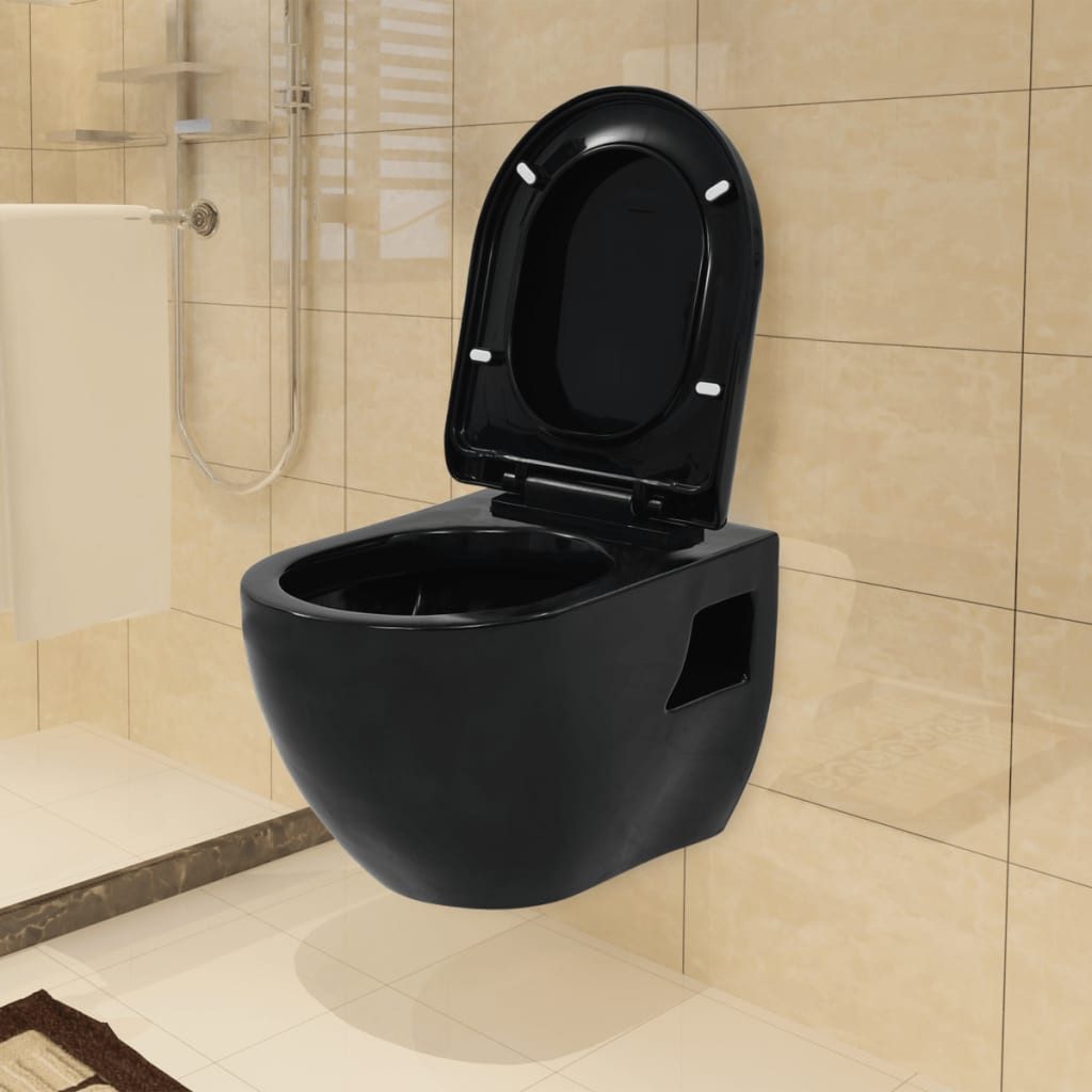 vidaXL Tiefspül-WC, Wand-WC Keramik Schwarz