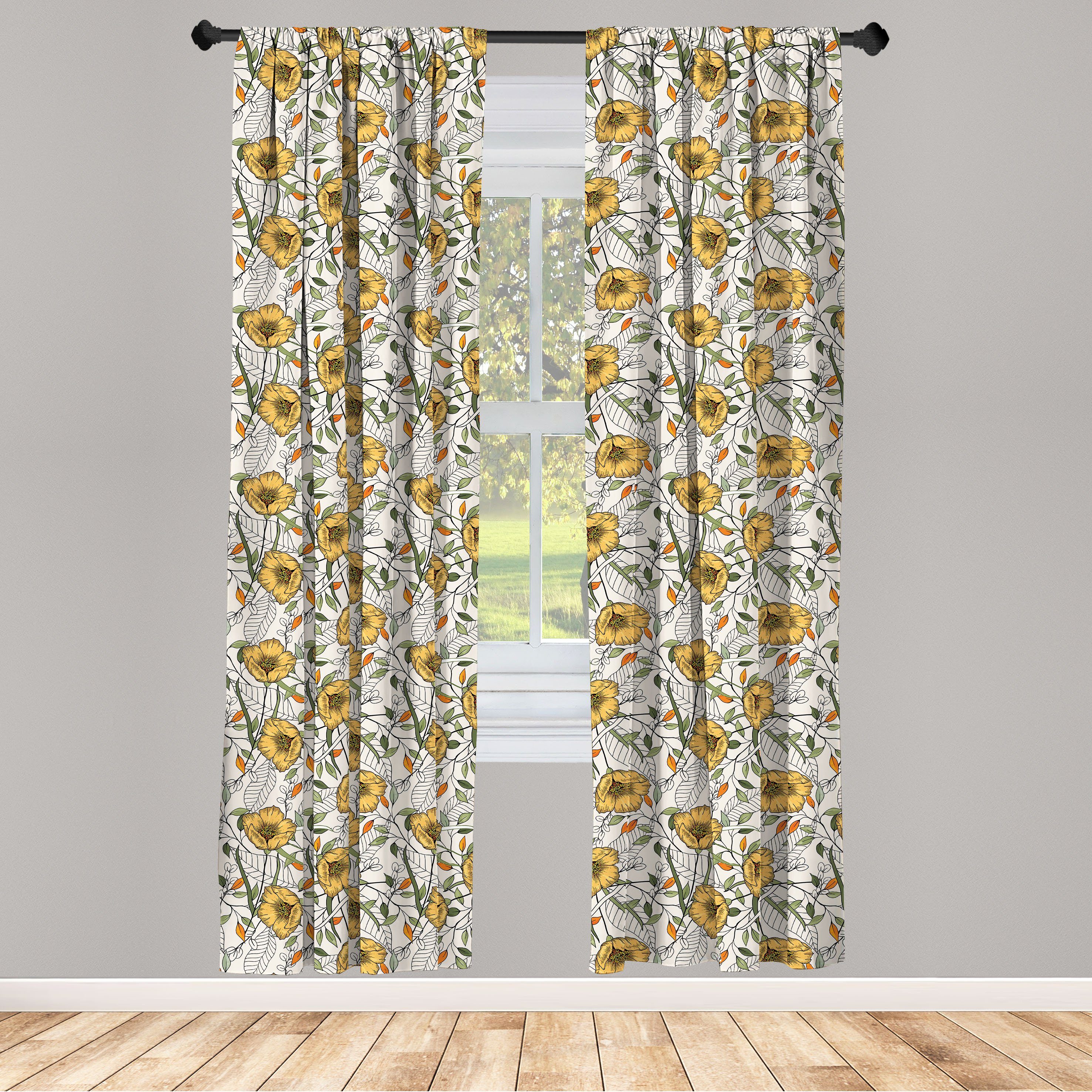 Gardine Vorhang für Wohnzimmer Schlafzimmer Dekor, Abakuhaus, Microfaser, Blumen Blumen und gestreifte Blätter