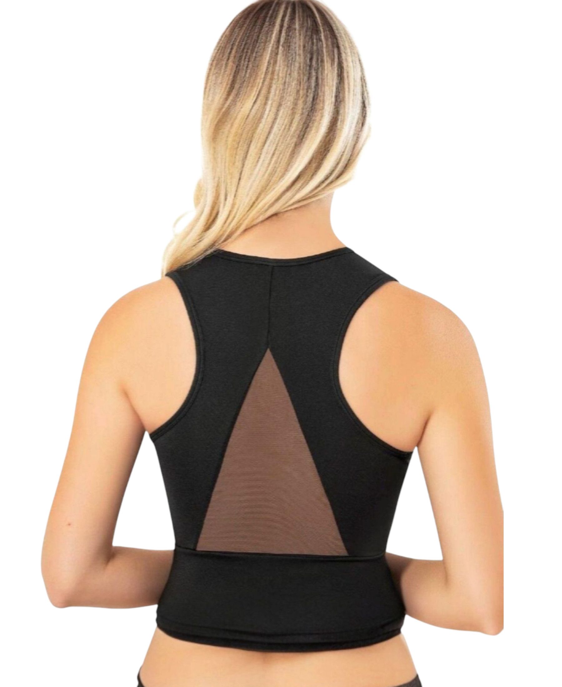 fashionshowcase Crop-Top Sportliches Bustier-Top mit Pads & Mesh-Rücken, Scuba-Stoff Mesh-Rücken, athletischer Look