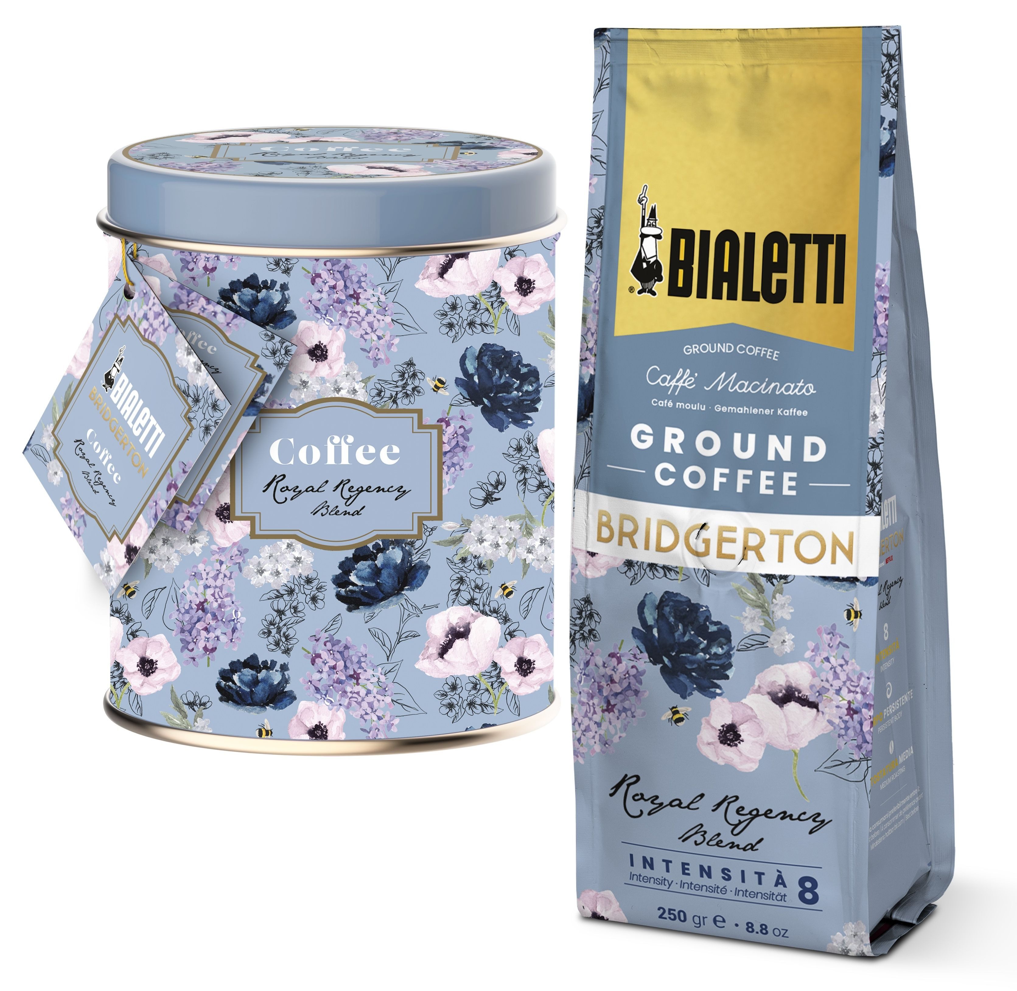 BIALETTI Kaffeedose BIALETTI Bridgerton Kaffeedose mit 250g Royal Regency Blend Kaffee, Material: Metall, (Kaffeedose inkl. 250 g Kaffee)
