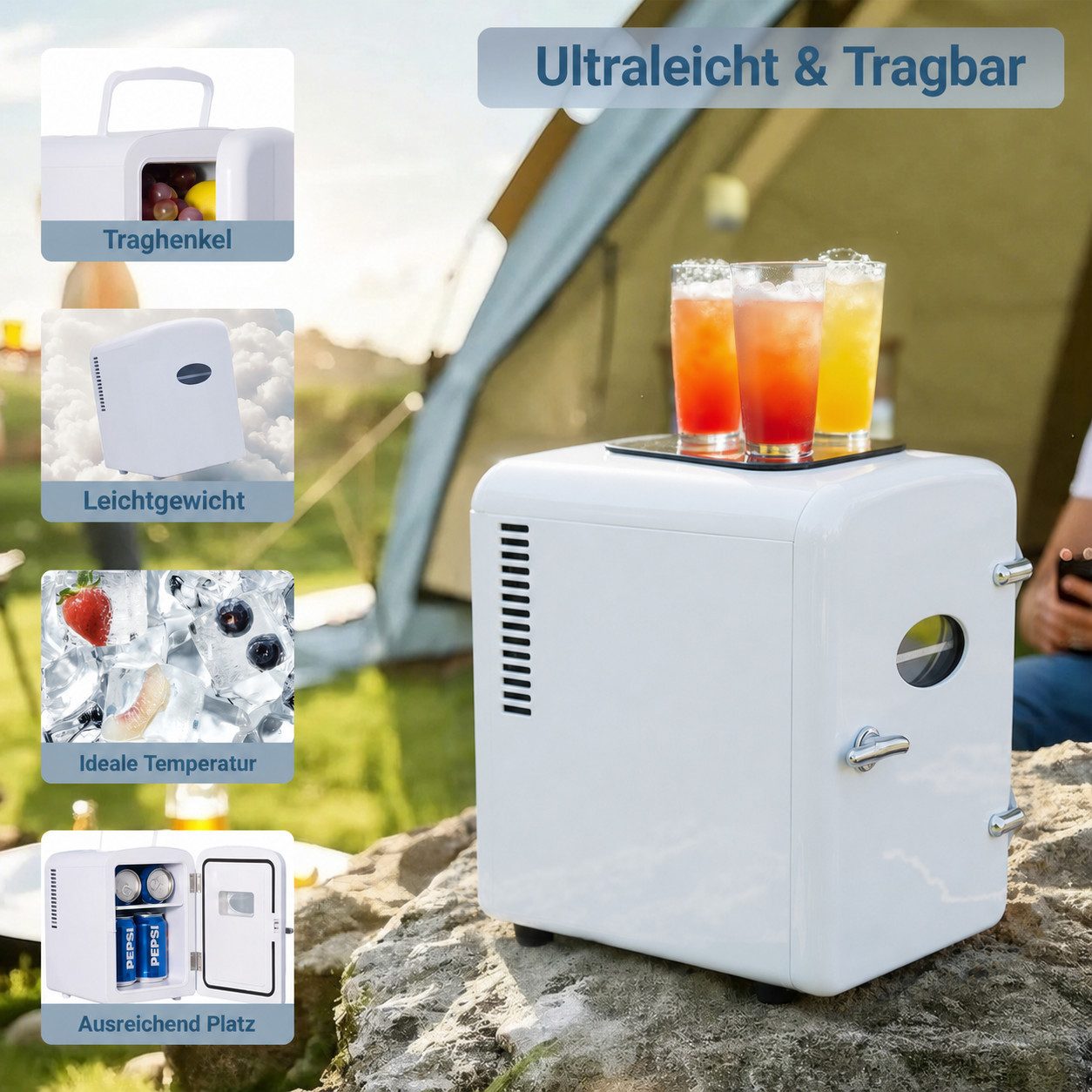 ZMH Kühlbox 4L Mini Kühlschränke - Fridge Leise Rosa/Schwarz/Weiß 12V 230V, 4 l, Kühlschrank für Getränke Flüsterleiser Betrieb 25 dB Reisen Wohnmobil