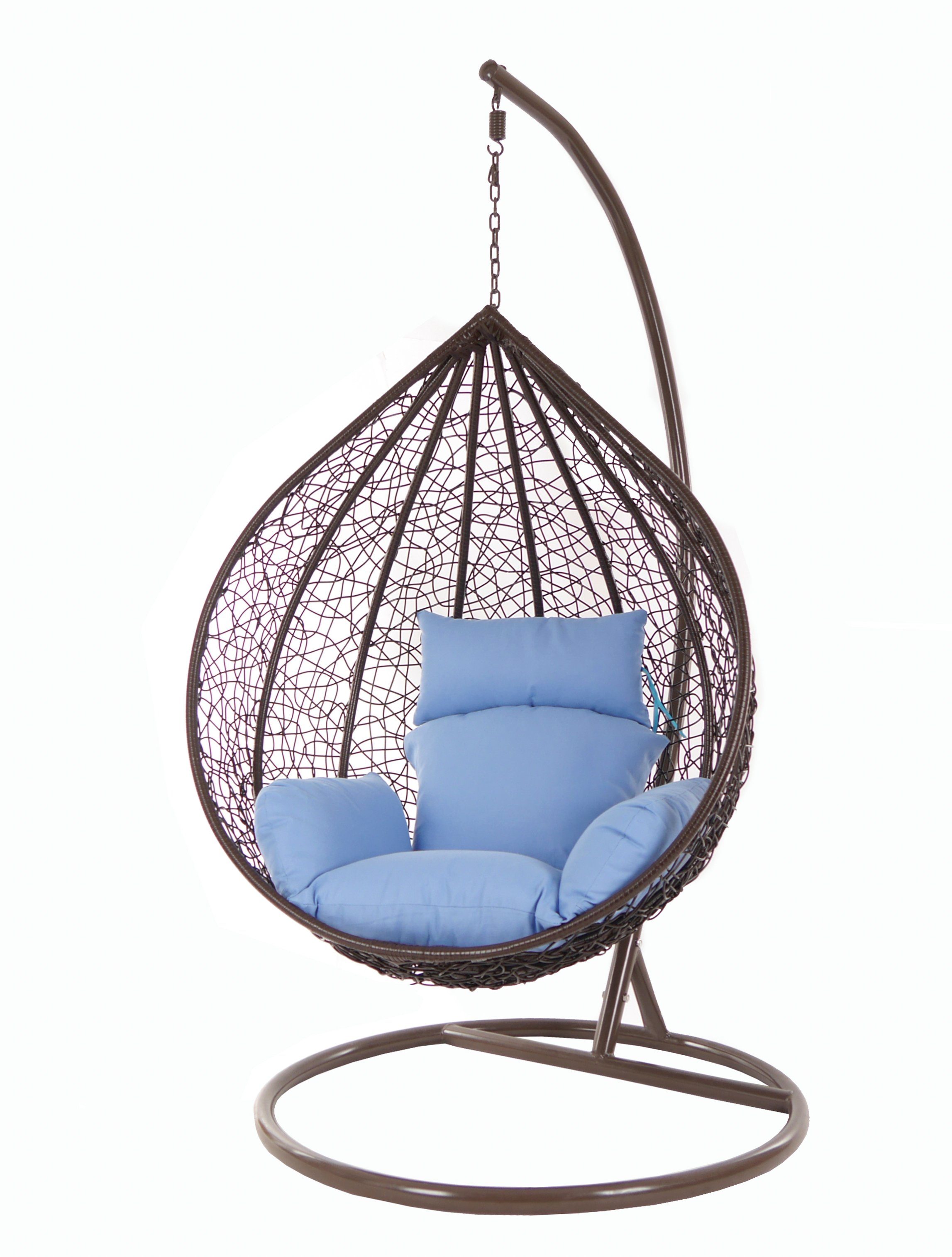 KIDEO Hängesessel Hängesessel MANACOR darkbrown, Swing Chair, braun, Schwebesessel, Hängesessel mit Gestell und Kissen königsblau (3070 royalblue)