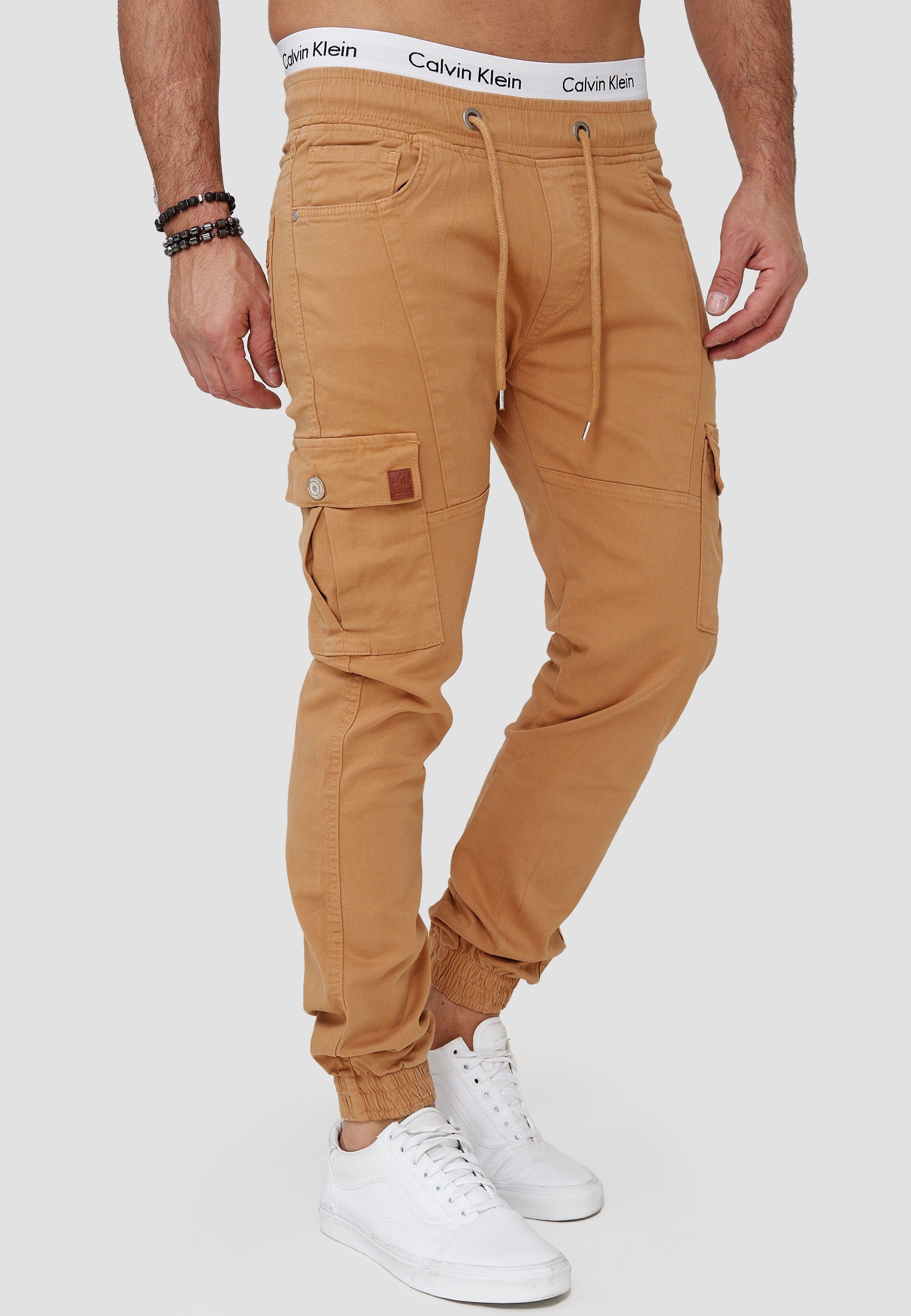 1-tlg) Casual Freizeit Beige Straight-Jeans Cargohose H-3412 Business OneRedox Streetwear, (Chino