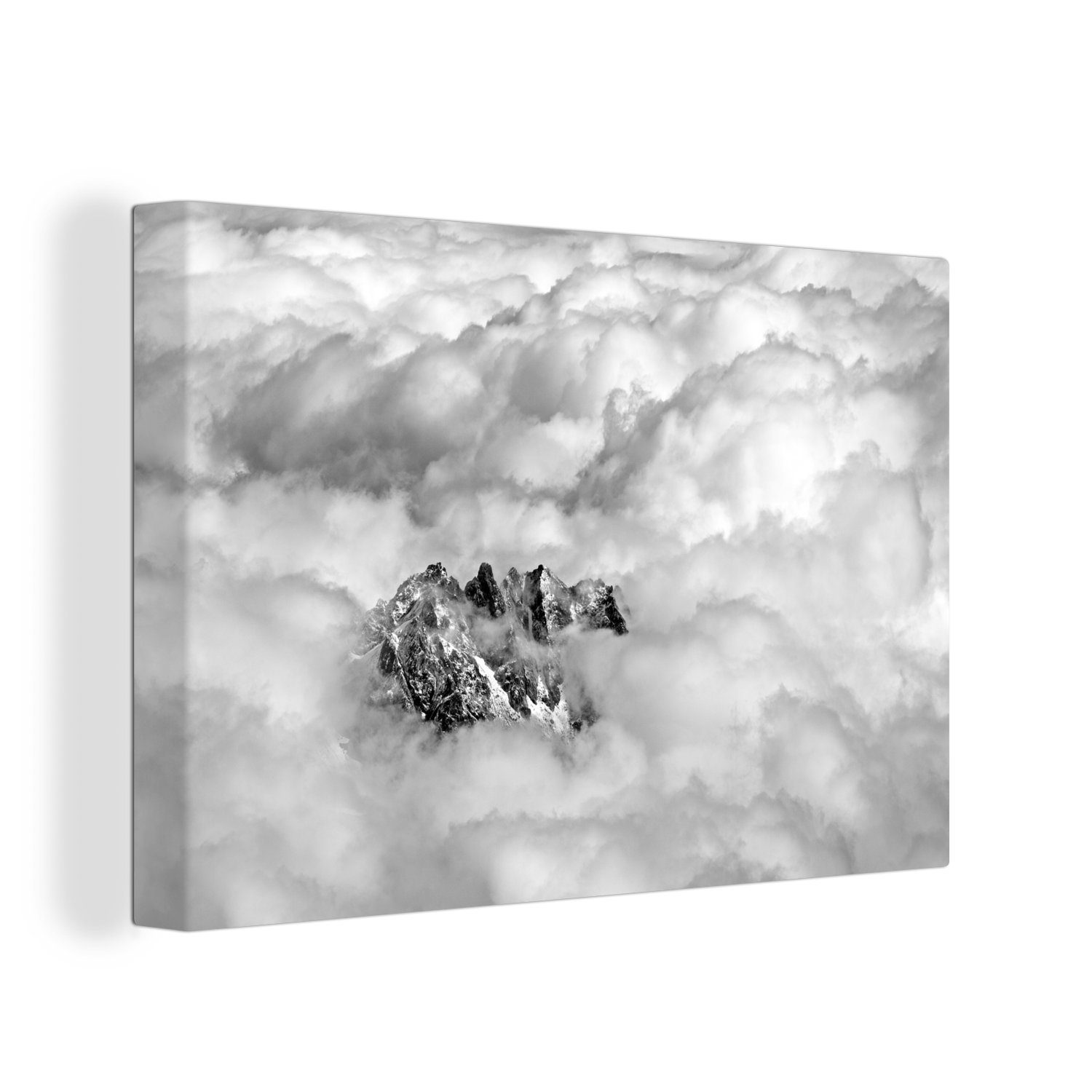 OneMillionCanvasses® Leinwandbild Der Gipfel des Mont Blanc inmitten der Wolken, (1 St), Wandbild Leinwandbilder, Aufhängefertig, Wanddeko, 30x20 cm