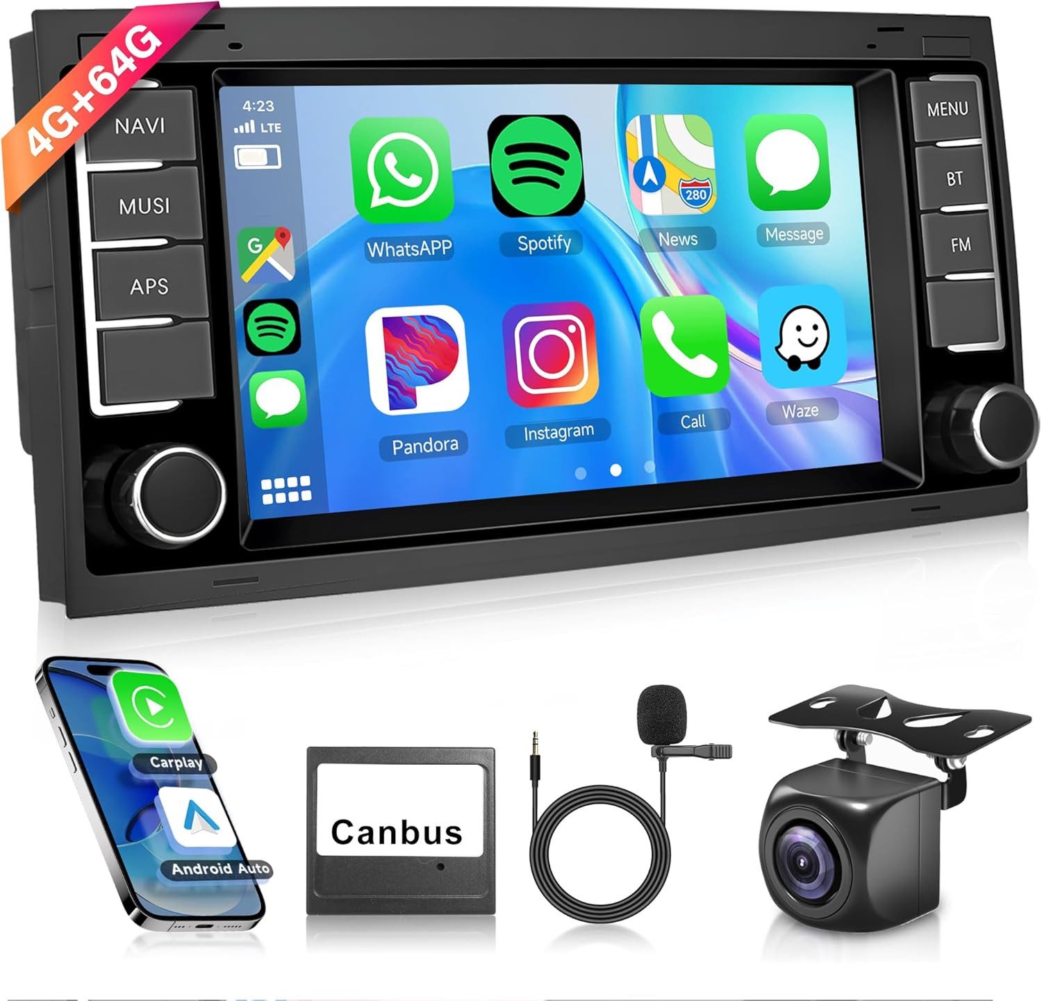 Hikity 7" Für VW Touareg, Wireless CarPlay, DAB+/Rückfahrkamera, 4+64GB Autoradio (Digitalradio (DAB), GPS-Navigation Android-Auto)