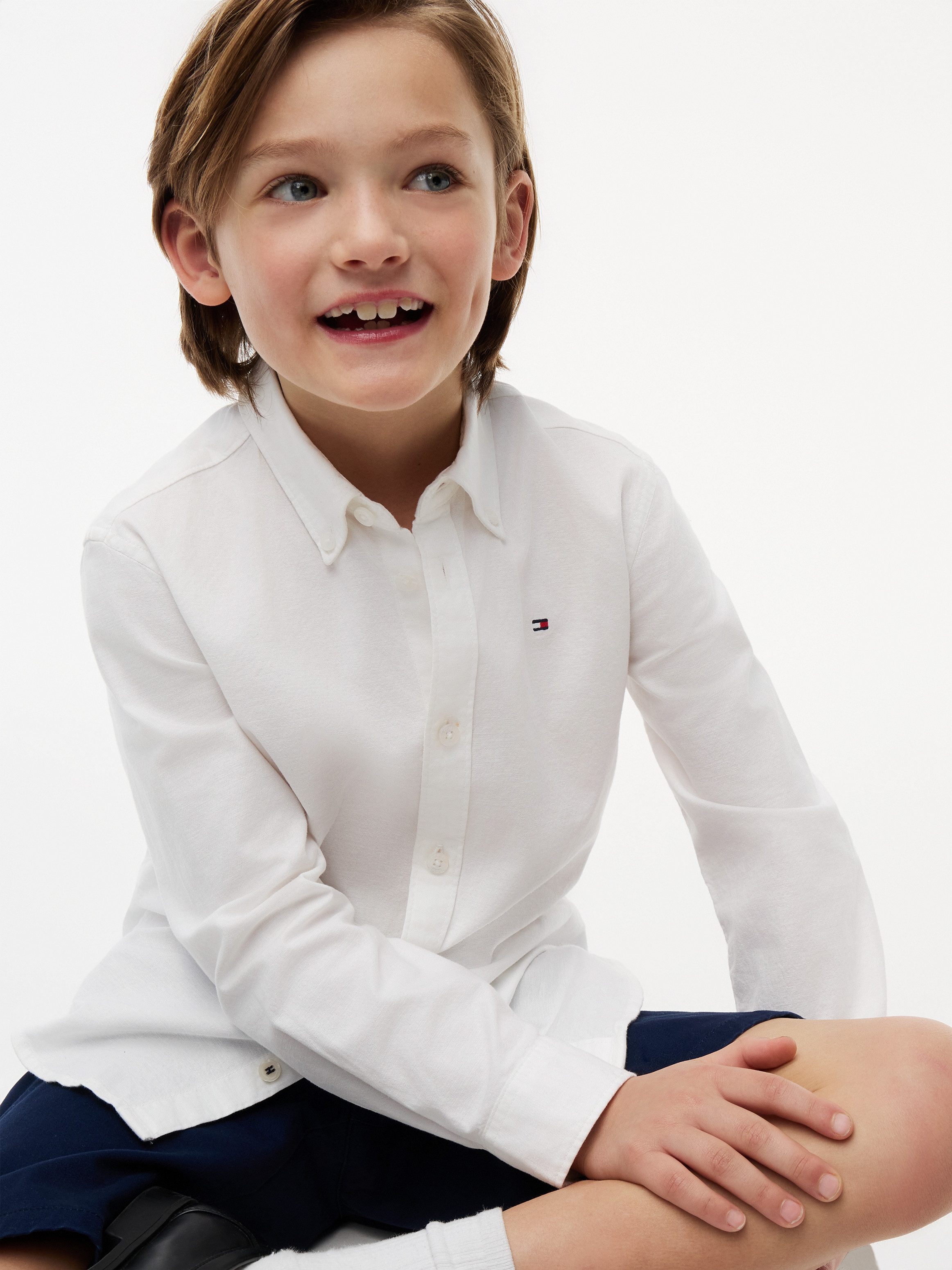 Tommy Hilfiger Langarmhemd BOYS STRETCH OXFORD SHIRT L/S Kinder bis 16 Jahre, Button-down-Kragen, Langarm, Logo-Flag