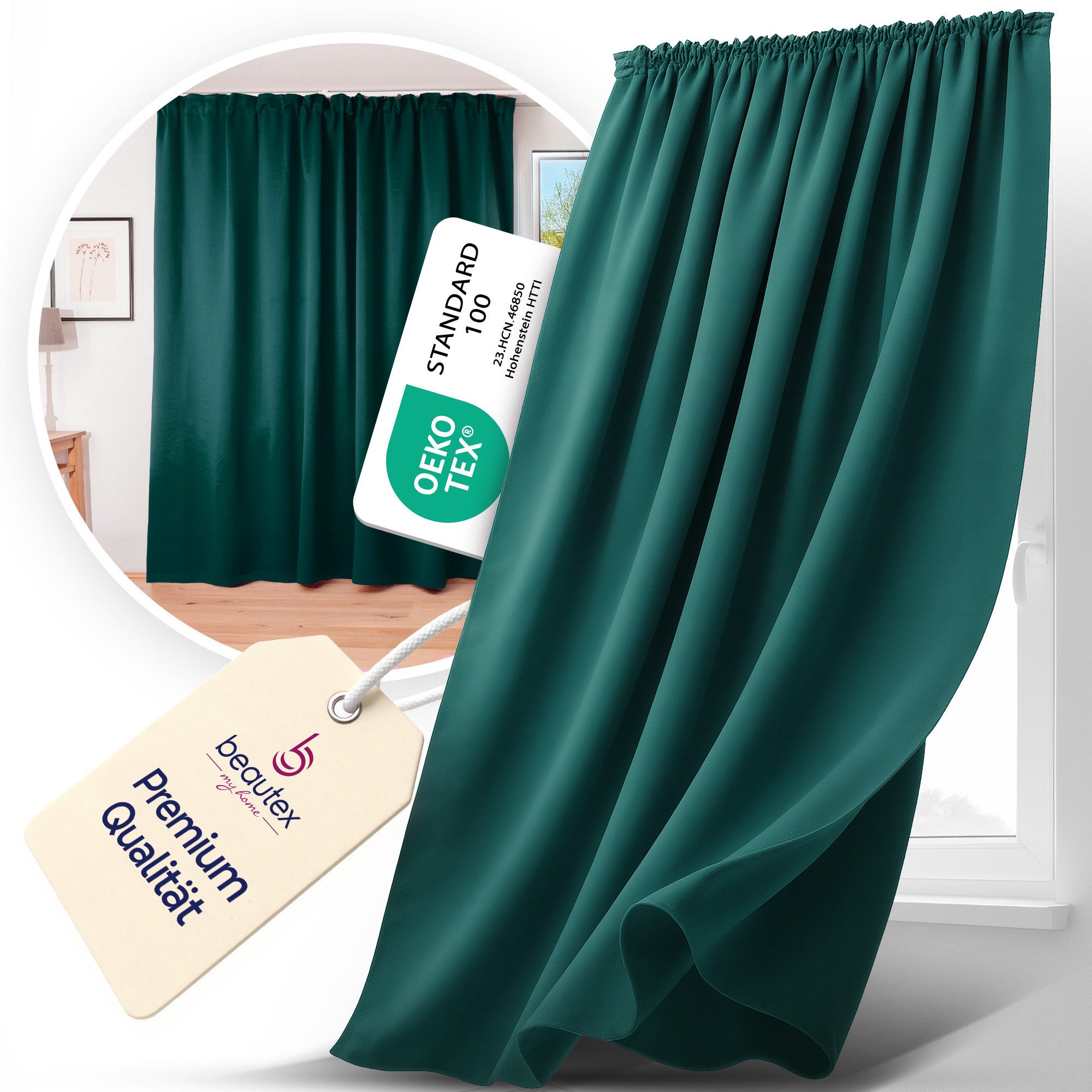 Beautex Verdunkelungsvorhang Kräuselband Vorhang blickdicht abdunkelnd U-Band (1 St), Kräuselband, verdunkelnd, lichtmindernd, wärmeisolierend, pflegeleicht, waschbar