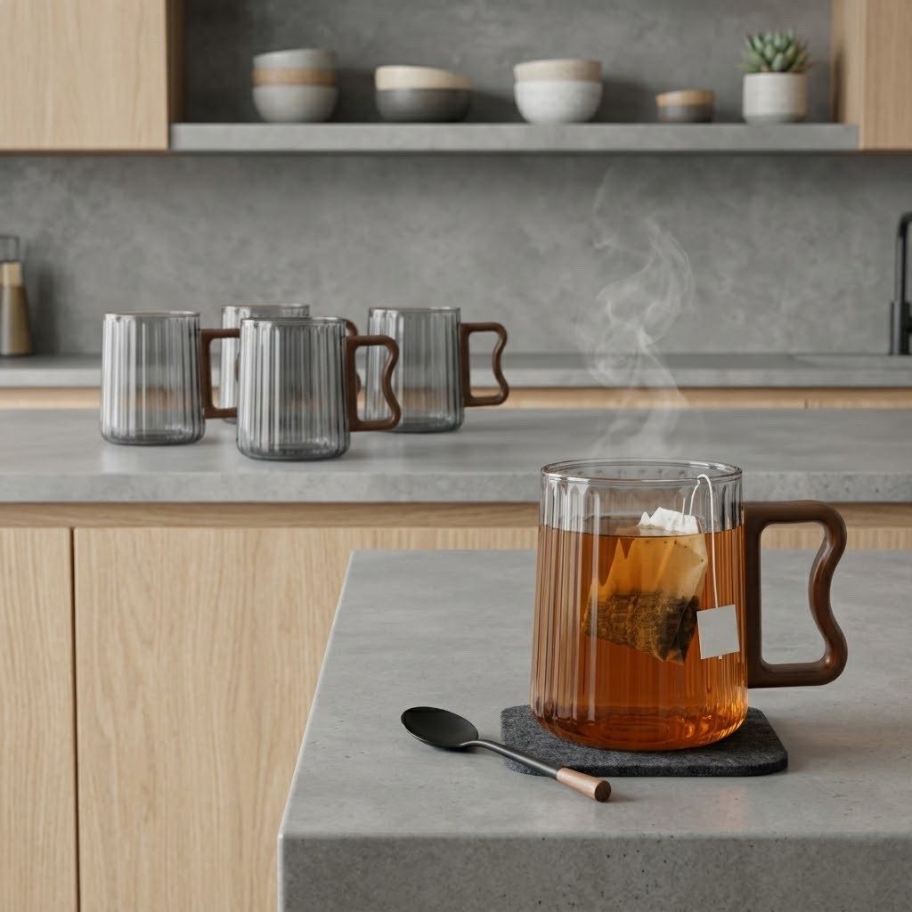 COFI 1453 Gläser-Set, 6-tlg., Glas, Kunststoff, mit Relief-Design und Kunststoffhenkel, 250 ml