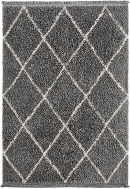 Hochflor-Teppich Bahar Shaggy Langflor Rauten Muster Creme-Schwarz, the carpet, Rechteck, Höhe: 35 mm, Wohnzimmer, Schlafzimmer, skandinavisch