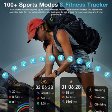 PYRODUM NX6 Fur Herren mit Telefonfunktion,Fitness Smartwatch (1.95 Zoll, Andriod iOS), mit Blutdruckmessung,Herzfrequenzmessung,Schrittzähler 100+ Sport modi