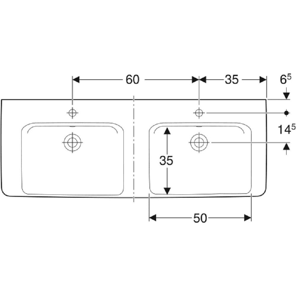 GEBERIT Doppelwaschtisch »Renova Plan« (1-St), BxT: 130x48 cm, mit Hahnloch und Überlauf-HomeTrends