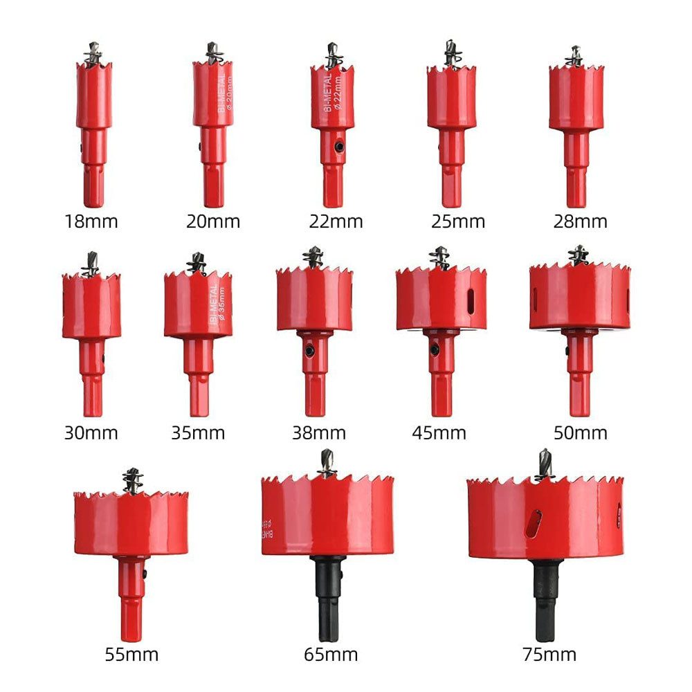 TUWENA Lochsäge Lochsäge Set 18mm-75mm, 13 Stück M42 Bi-Metall Universal Lochkreissäge