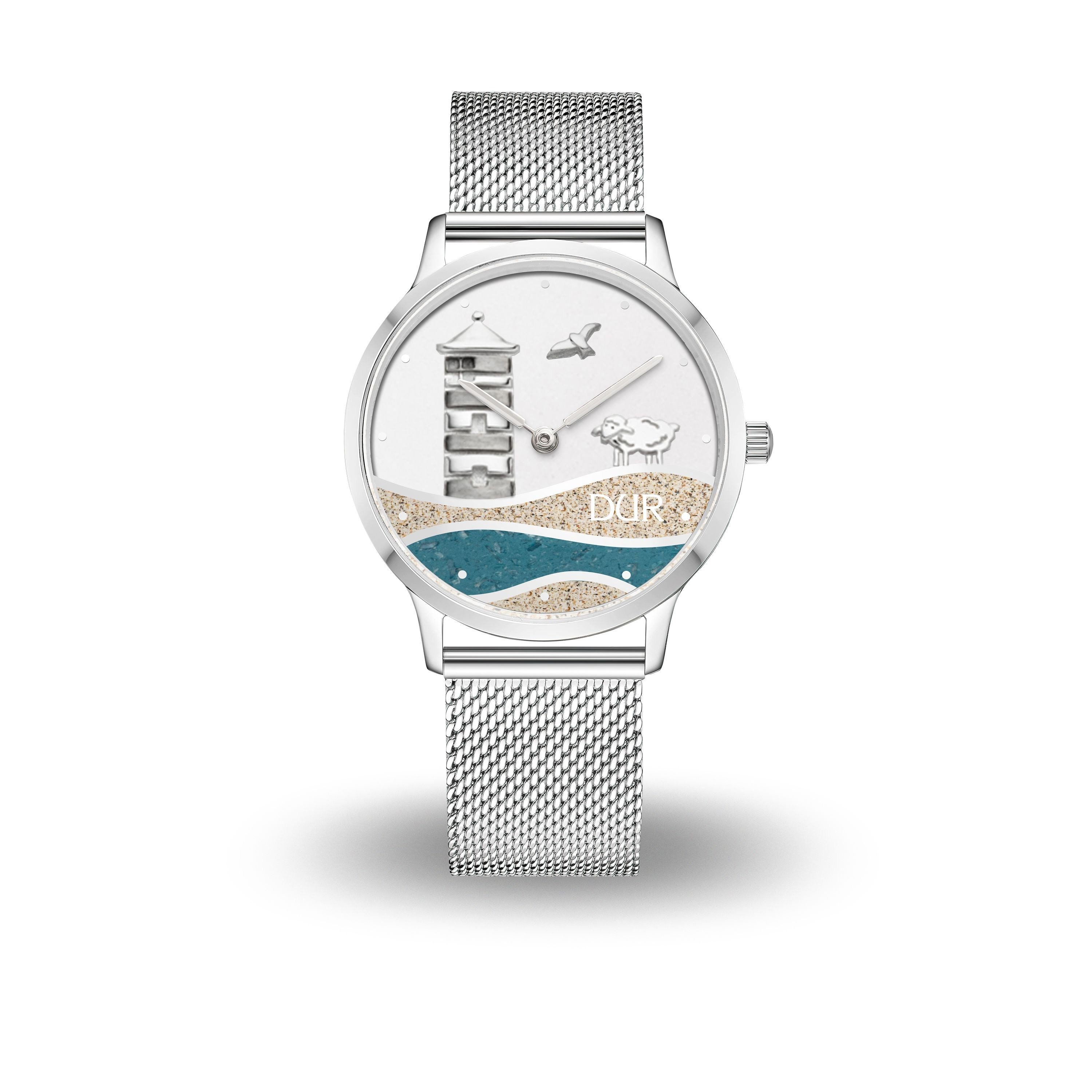 DUR Quarzuhr DW060 „Pilsumer Leuchtturm“ – Strandsand & Steinsand, Meshband, 40 mm