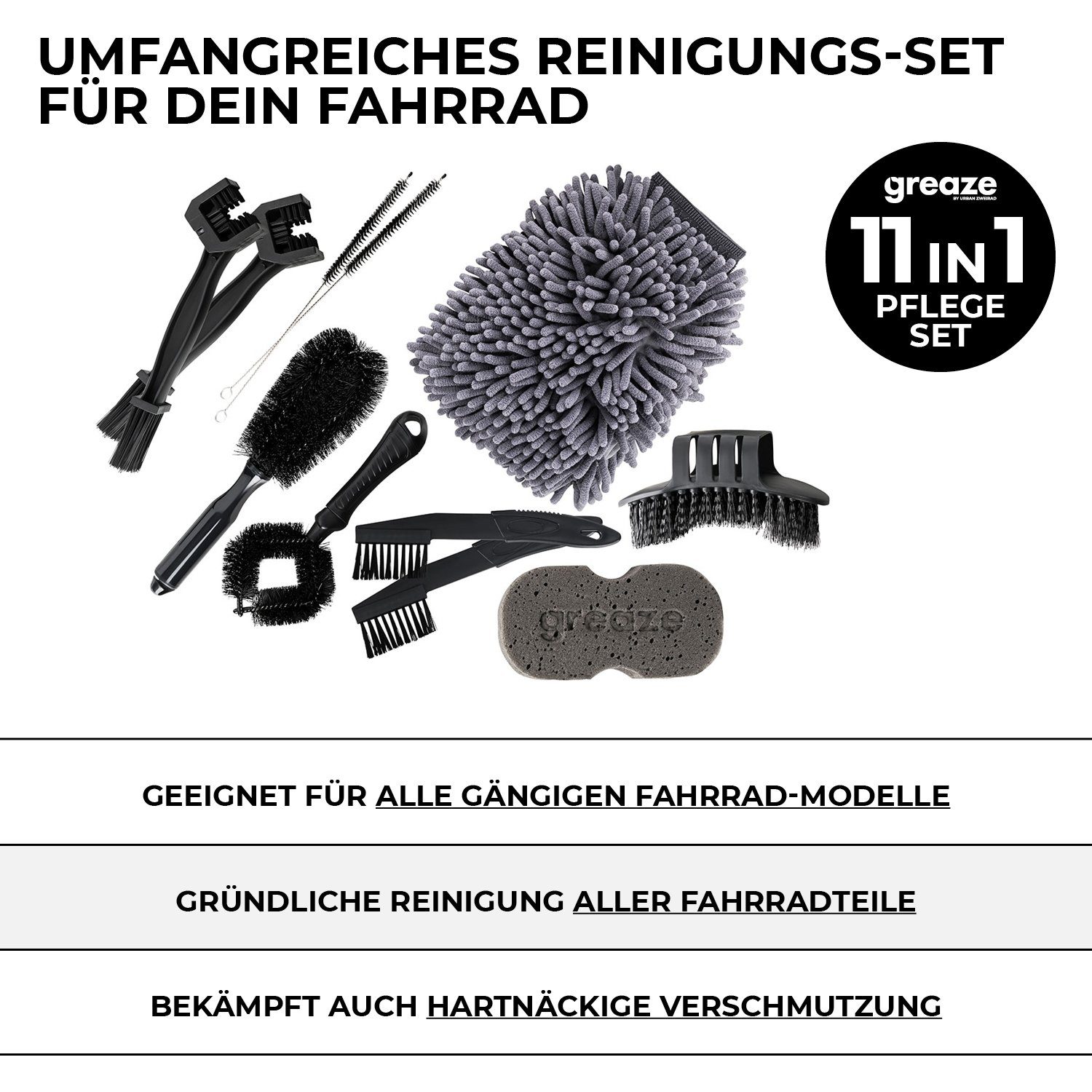 URBAN ZWEIRAD Fahrradketten greaze 11in1 Fahrrad Reinigungsset - Kettenbürste + Reinigungsbürste