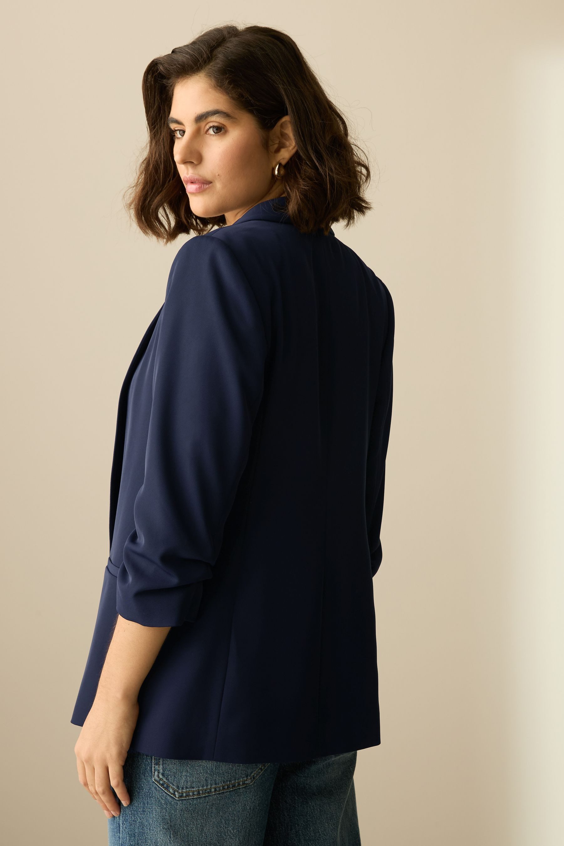 Next Jackenblazer Relaxed Fit Blazer mit Raffärmeln und Vichykaros (1-tlg)