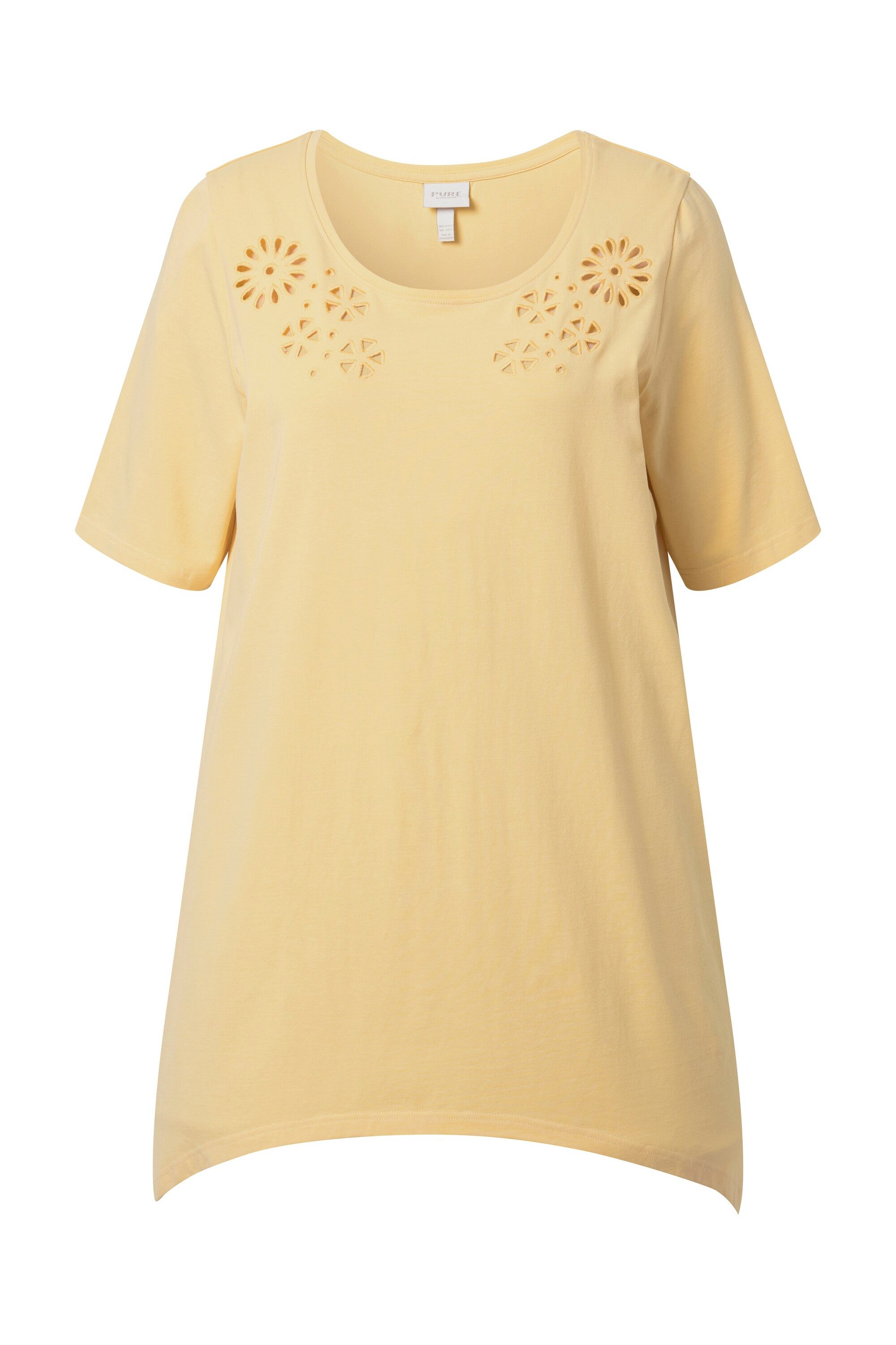 Ulla Popken Longshirt T-Shirt Lochstickerei Rundhals Halbarm günstig online kaufen