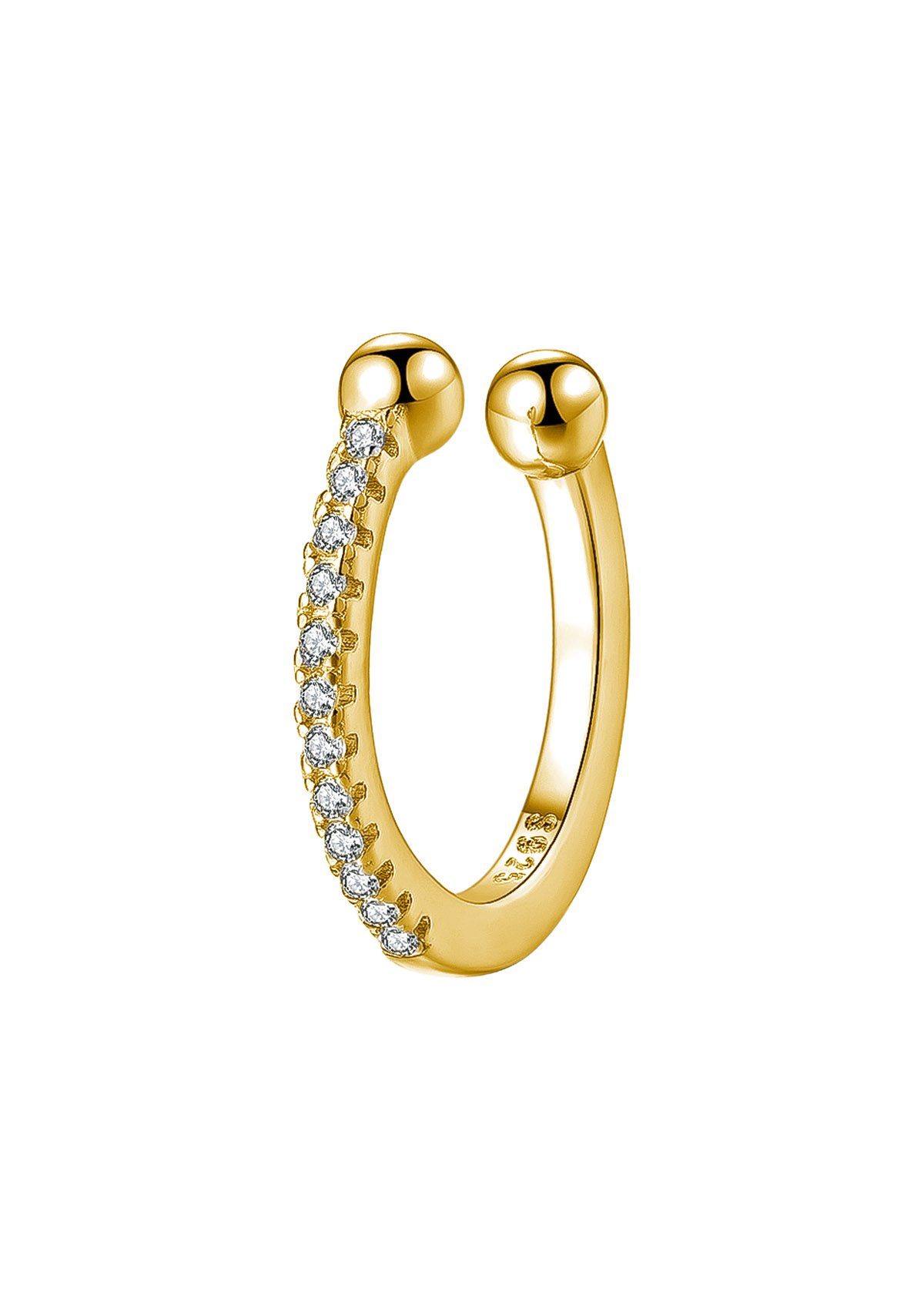 Hey Happiness Ohrklemme Basic Single Ear Cuff Zirkonia, Fake Ohrring Silber, Vergoldeter 925 Silber Damen Ohrring ohne Loch, klare/grüne Kristalle