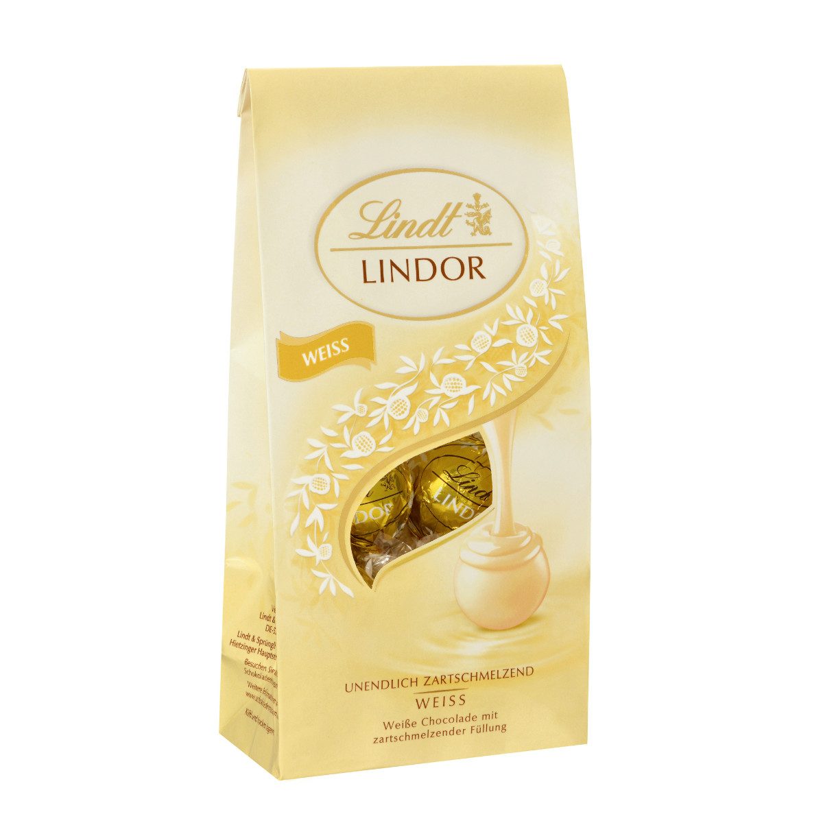 LINDT Schokolade, Lindt Lindor Beutel Weiss mit zartschmelzender Schokolade 136g