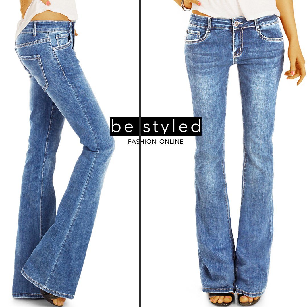 und Damenhose, Bootcut-Jeans Bein waist in j16p styled medium be 5-pocket ausgestelltes denimblau dunkelblau