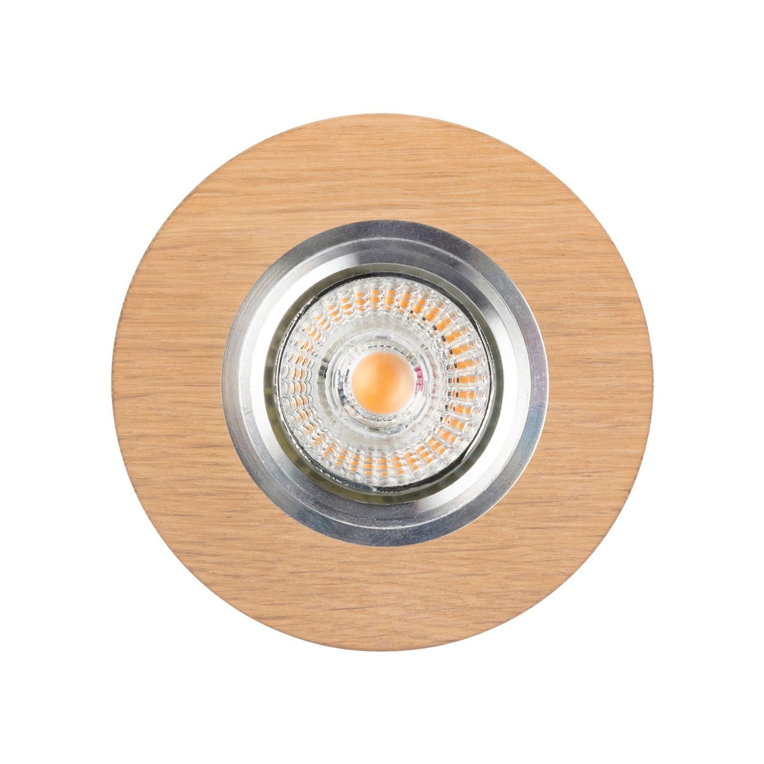 Licht-Erlebnisse Einbauleuchte DELEN, LED wechselbar, Warmweiß, Einbaustrahler Holz GU10 inkl. LED 2700 K 320 lm Modern Einbaulampe