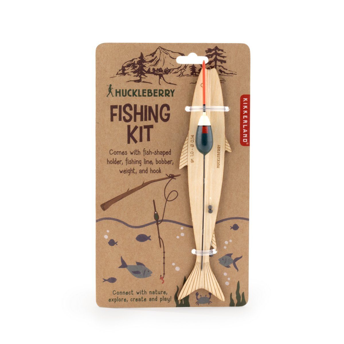 Kikkerland Lernspielzeug Kinder Angelset Fishing Kit mit Schwimmer Wurfleine Haken Gewichte, fischförmiger Halter