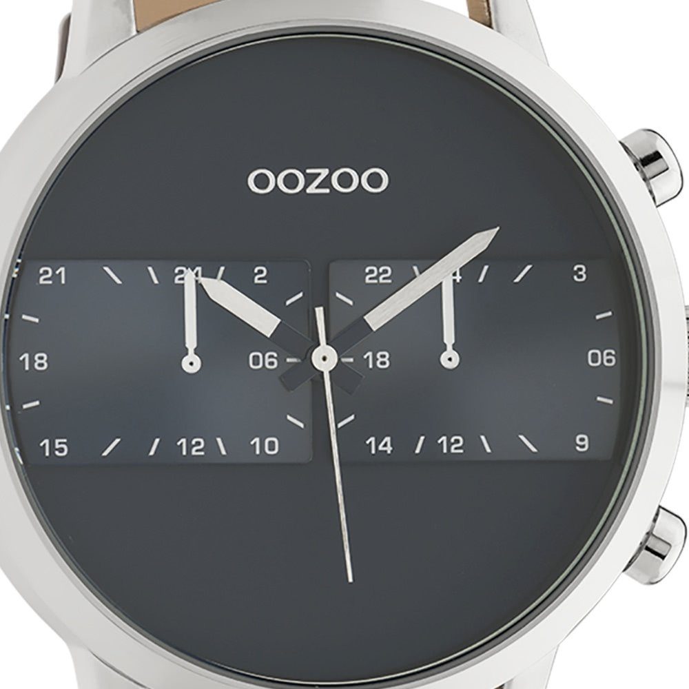 Herren Uhren OOZOO Quarzuhr UOC10673 Oozoo Herren Armbanduhr dunkelblau, Herrenuhr rund, extra groß (ca. 50mm), Lederarmband, Sp