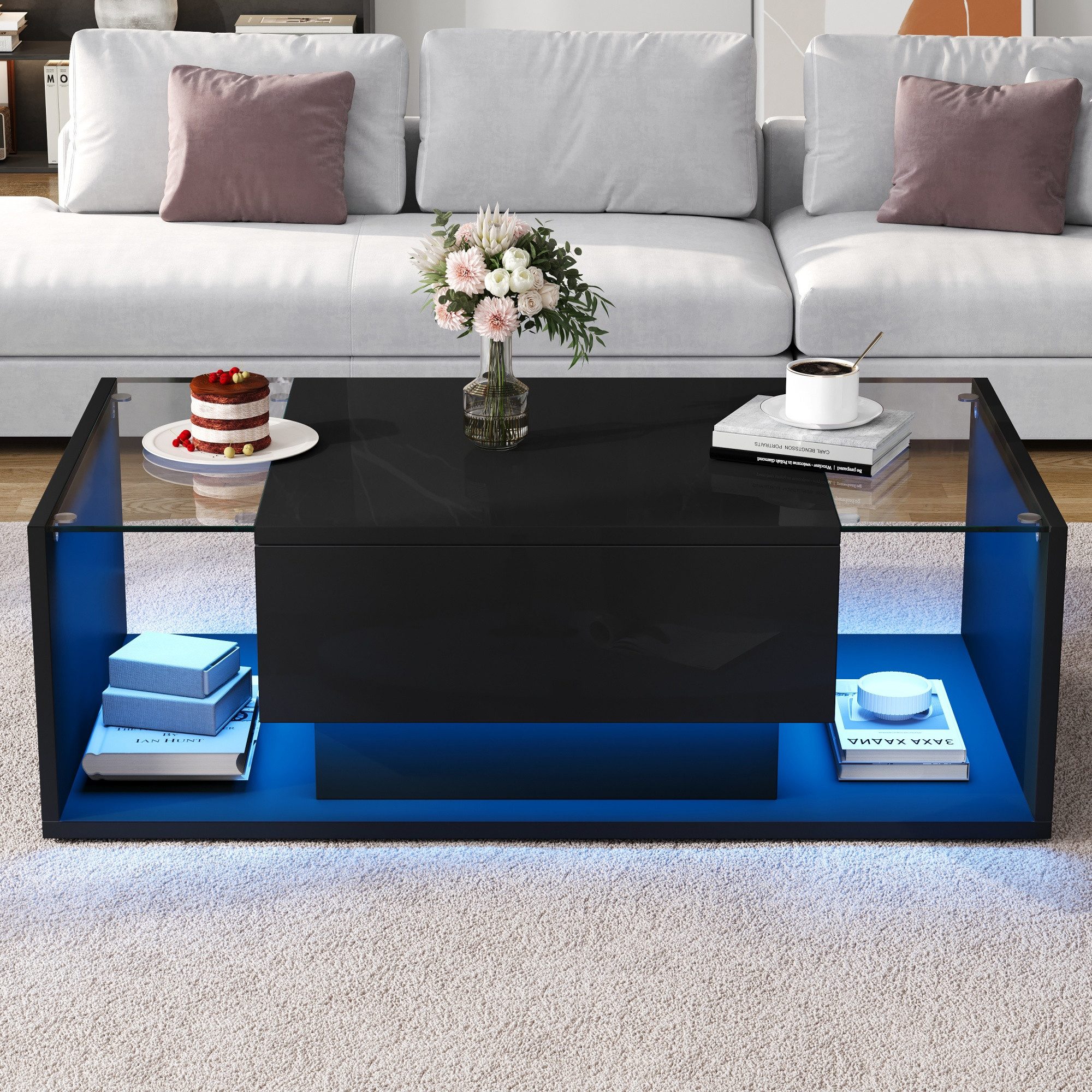 STILVORA Couchtisch mit Schublade,Wohnzimmertisch Sofatisch mit LED-Lichtle günstig online kaufen