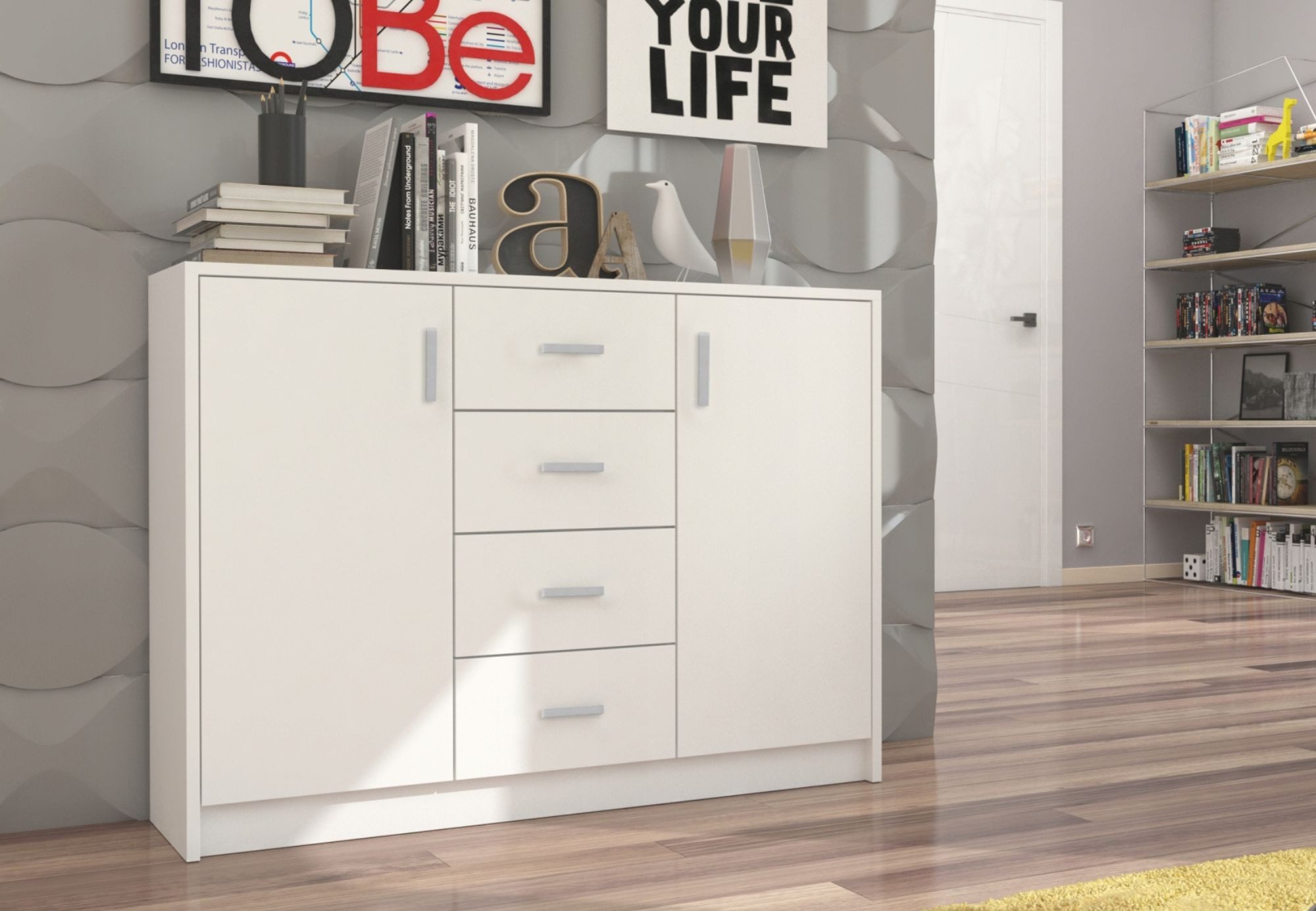 Home Collective Kommode mit 2 Türen & 4 Schubladen – Funktional & Modern, 110x35x85 cm, Weiß