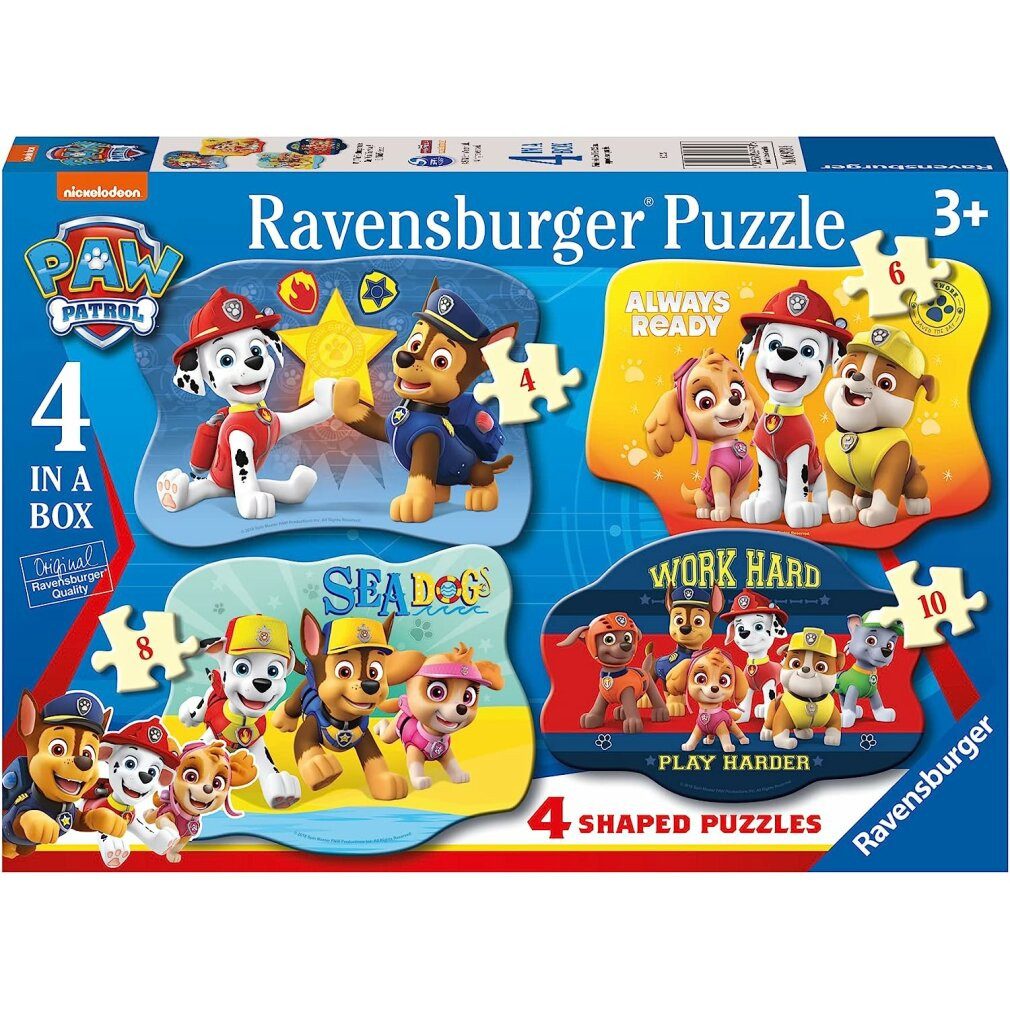Ravensburger Puzzle Puzzle Paw Patrol 4in1 (4,6,8,10 Teile), Puzzleteile