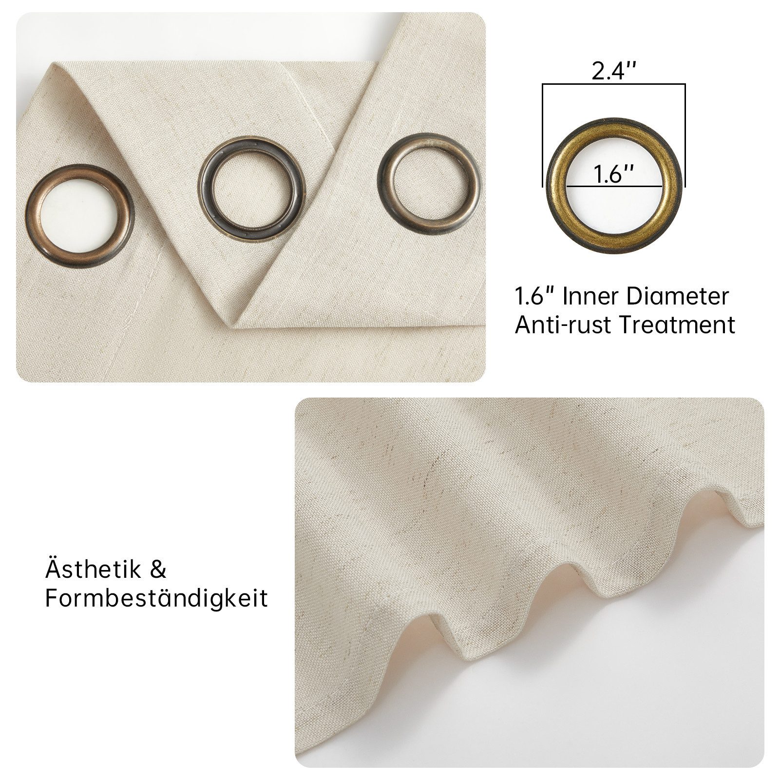 Topfinel Gardine Leinenoptik Gardinen mit Ösen Vorhänge für Wohnzimmer (2 St), Ösen, halbtransparent, vorhang halbtransparent Oatmeal 140x160 Studie kinderzimmer Boho
