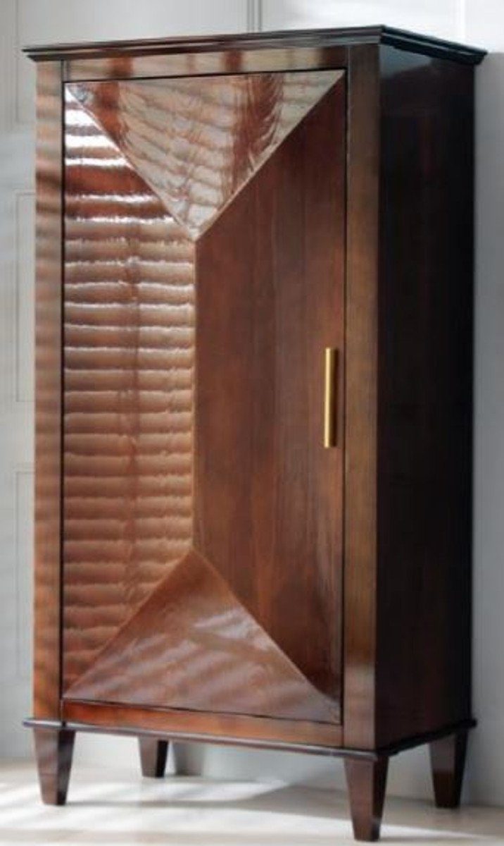 Casa Padrino Stauraumschrank Luxus Neoklassik Massivholz Schrank Braun / Gold 79 x 45 x H. 147 cm - Wohnzimmerschrank mit Tür - Wohnzimmer Möbel