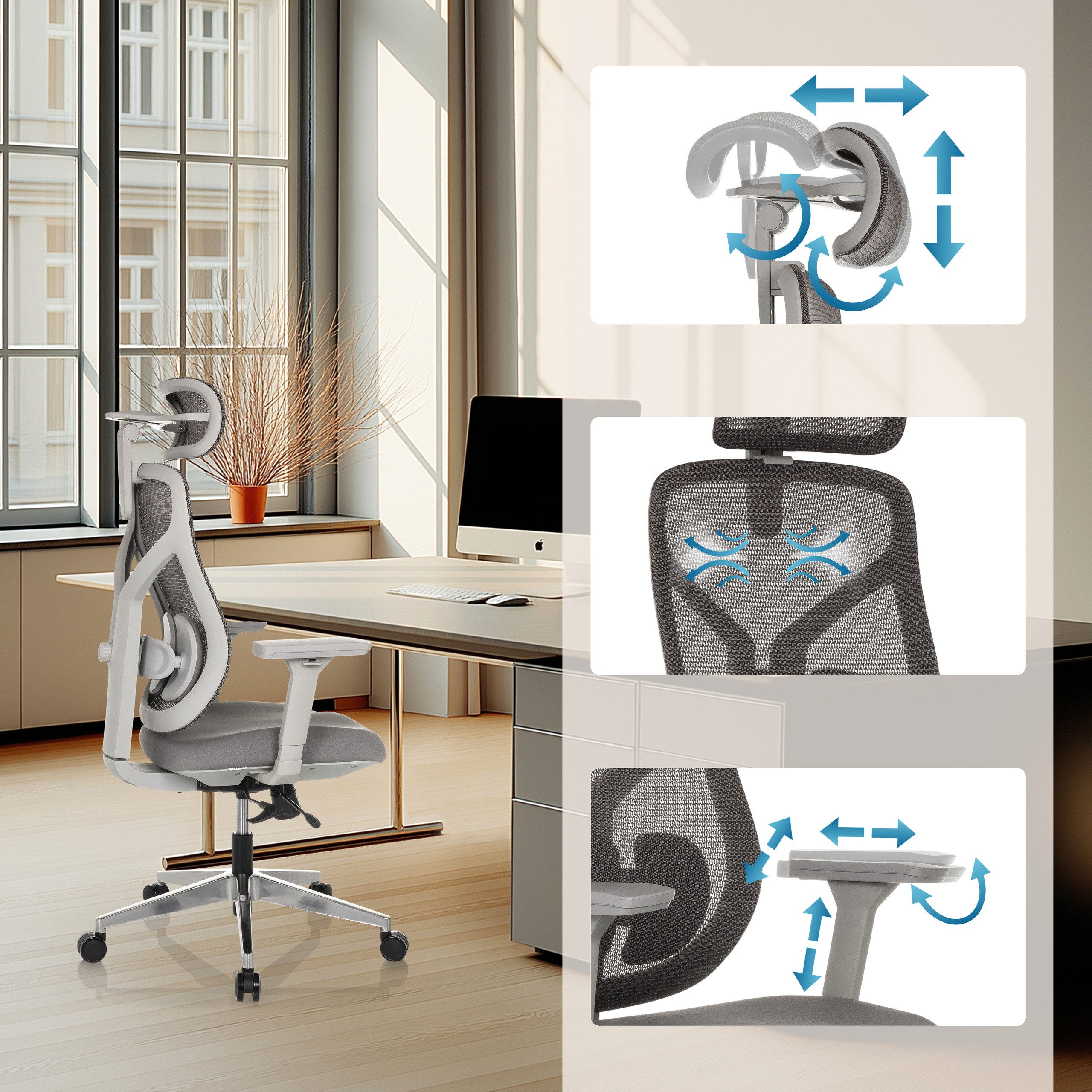 hjh OFFICE Drehstuhl High End Bürostuhl Cassilis W Stoff / Netzstoff (1 St), Profi Schreibtischstuhl ergonomisch, Chefsessel höhenverstellbar