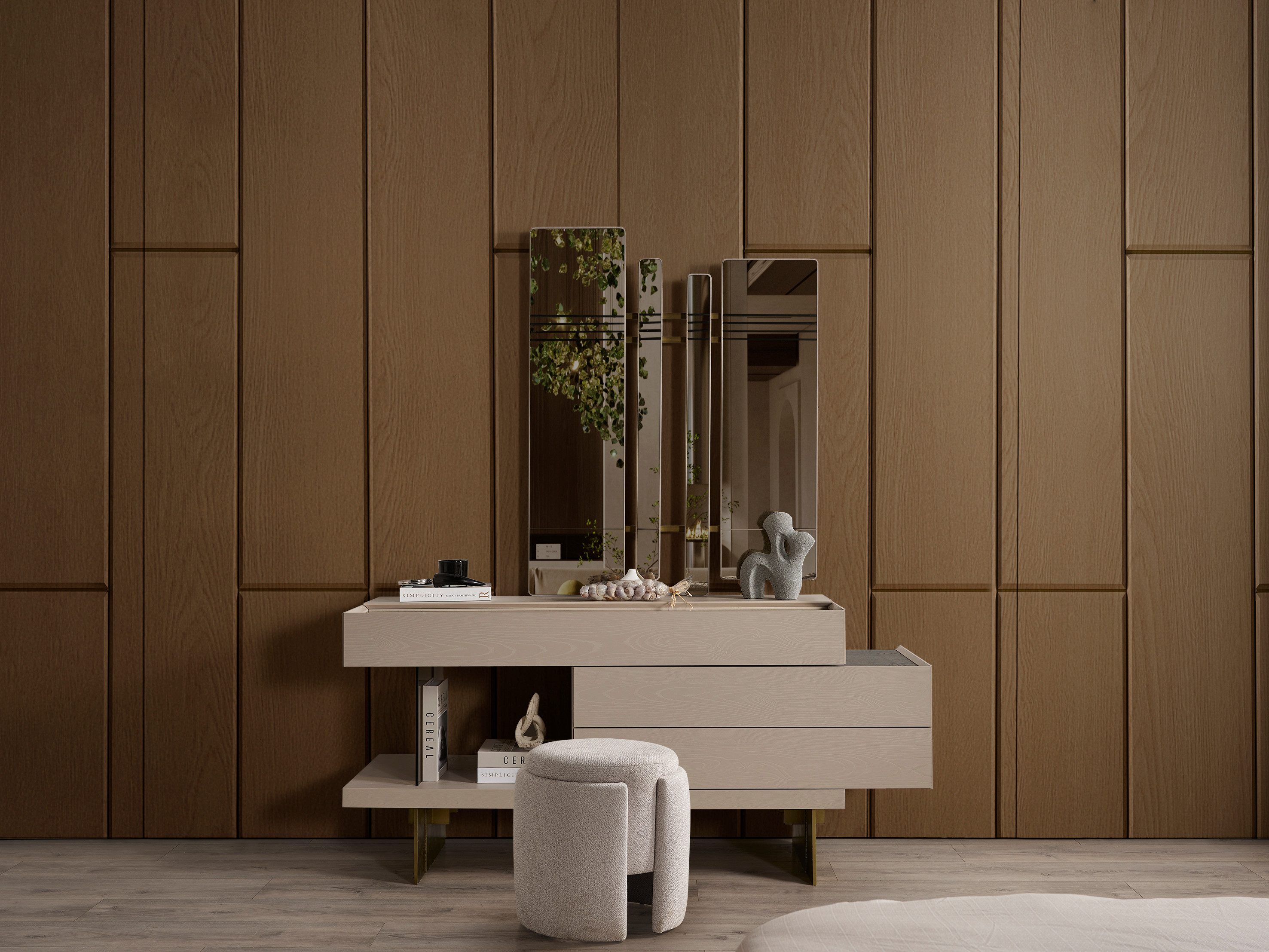 JVmoebel Schminktisch JVMoebel Schminktisch mit Spiegel und Hocker in Beige (2-St)