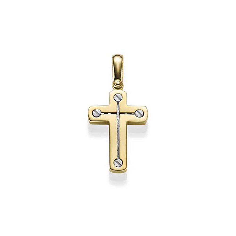 Kreuzanhänger Anhänger Kreuz massiv Gold - 585 14 Karat Gelbgold und Weißgold
