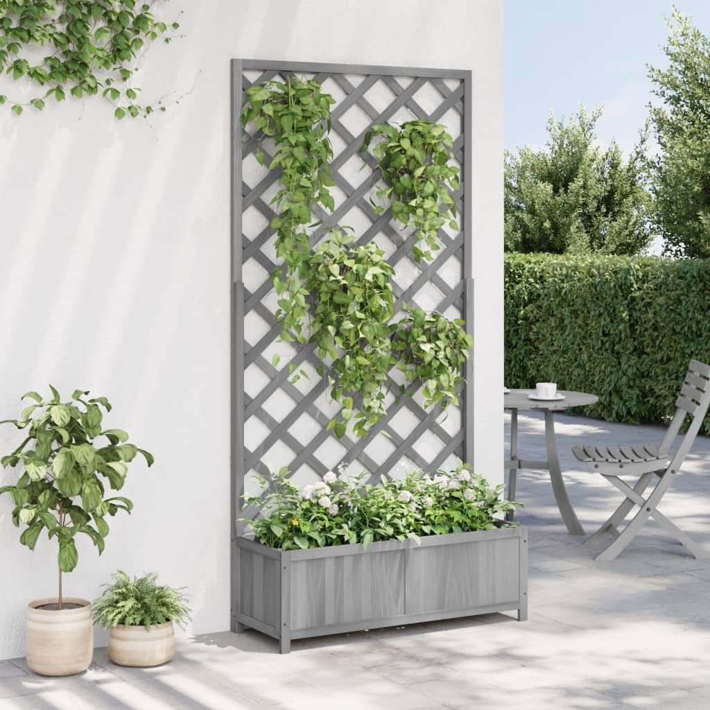 vidaXL Rankgitter 90 x 35 x 180 cm Pflanzkübel mit Spalier Grau Massivholz Tanne Rankhil