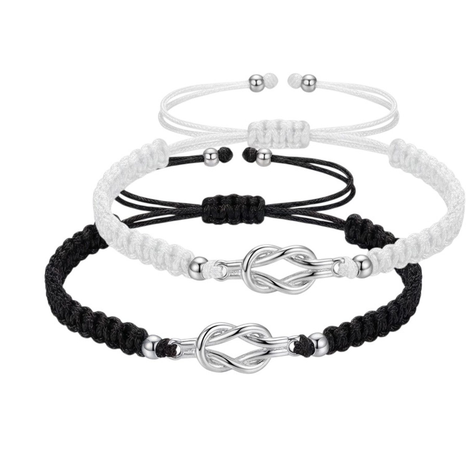 KARMA Armband Set Partner-Armbänder Knoten Schwarz Weiß Unisex (2-tlg., Armbandset verstellbar Herren Damen), Armband 14-26 cm Textil Partnerschmuck