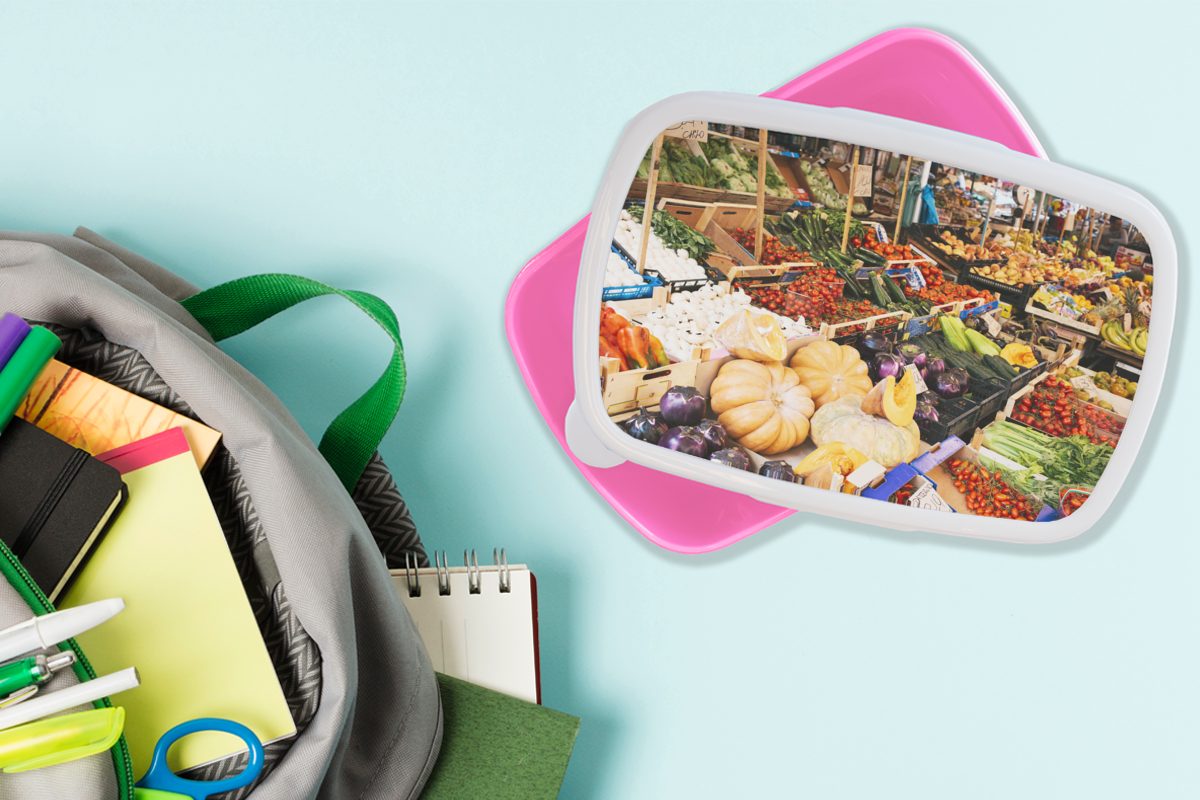 MuchoWow Obst rosa - Brotbox Kunststoff - Kinder, (2-tlg), Markt, Obstkiste Mädchen, für Snackbox, Erwachsene, Kunststoff, Brotdose Lunchbox