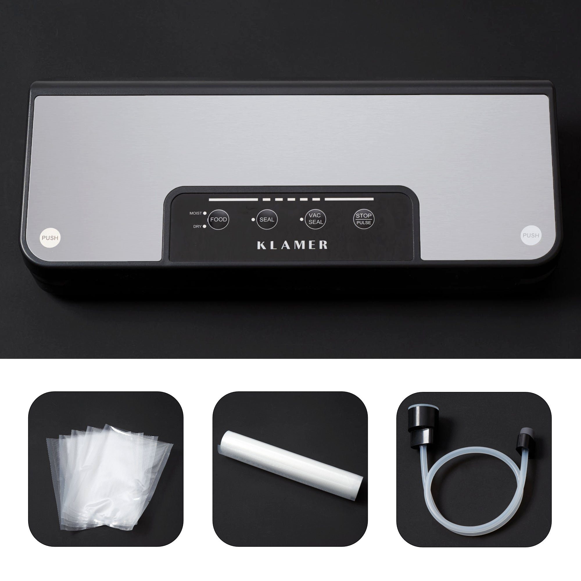 KLAMER Vakuumierer Automatisch Classic Pro 80 - Vakuumiergerät für trockene oder feuchte…, 110W, Temp.-Überwachung, Cutter, Rollenfach, 0,8 bar starke Pumpe