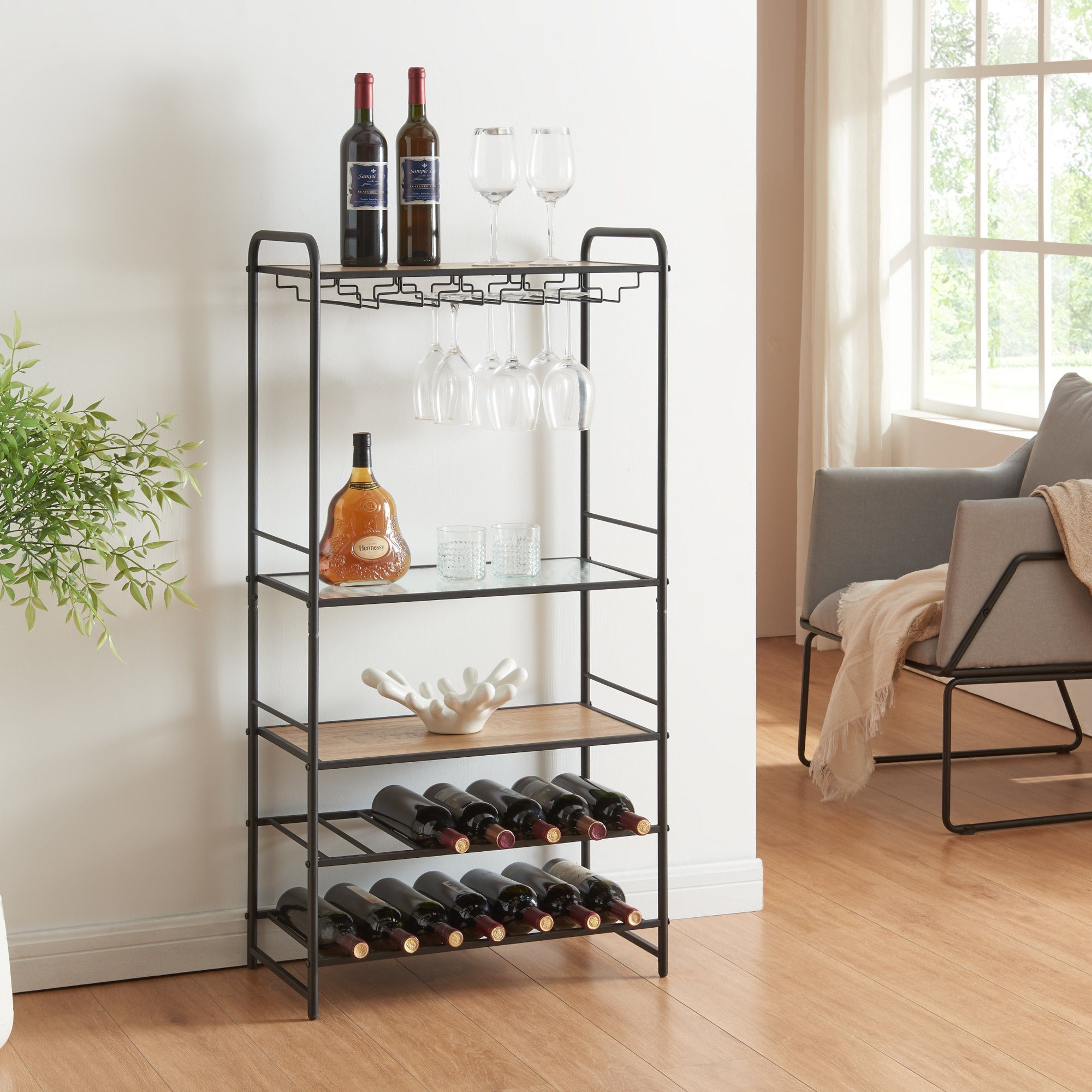en.casa Weinregal, »Hustadvika« für 14 Flaschen 120x61x33cm Schwarz/Eiche