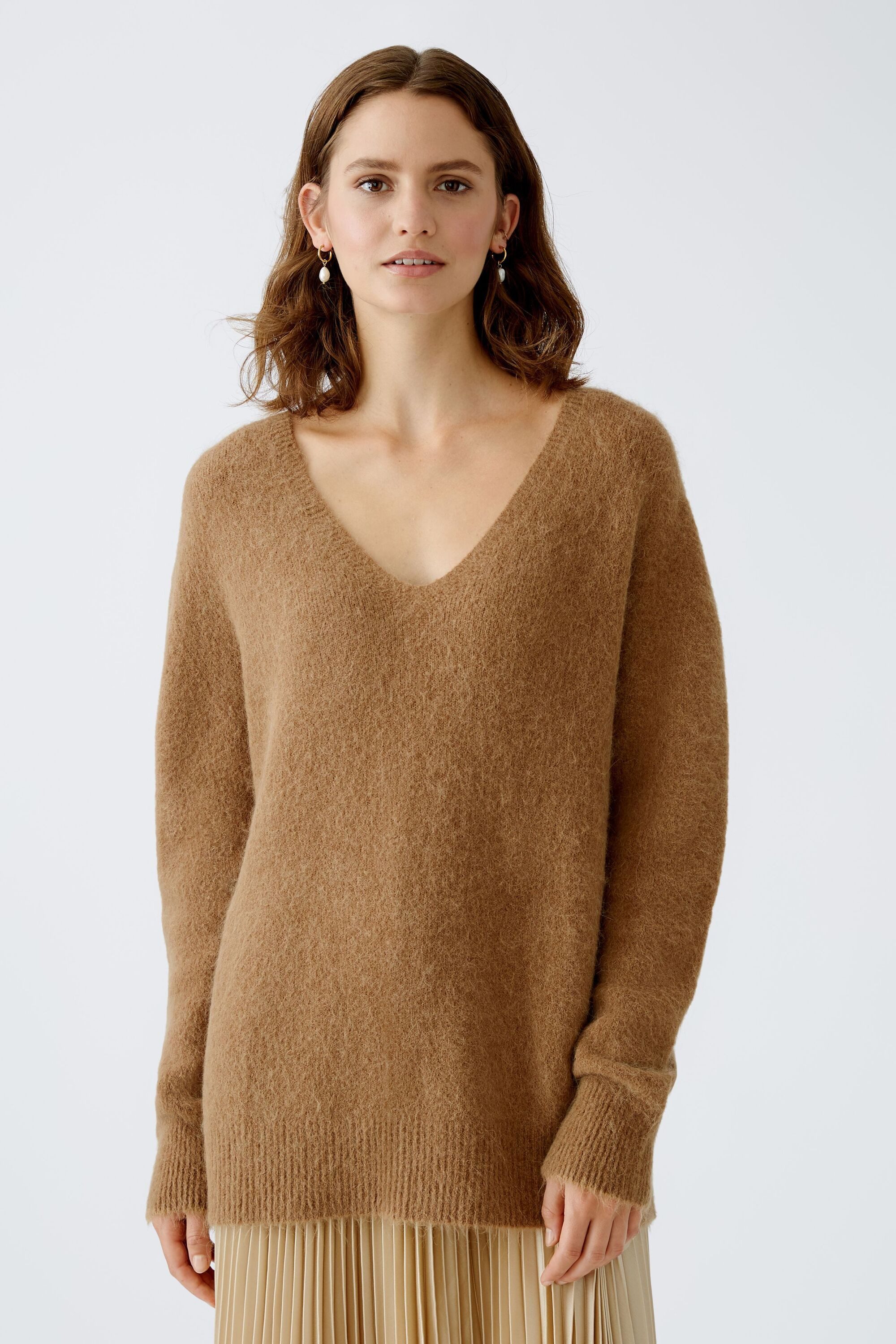 Oui V-Ausschnitt-Pullover Pullover mit Alpaka günstig online kaufen