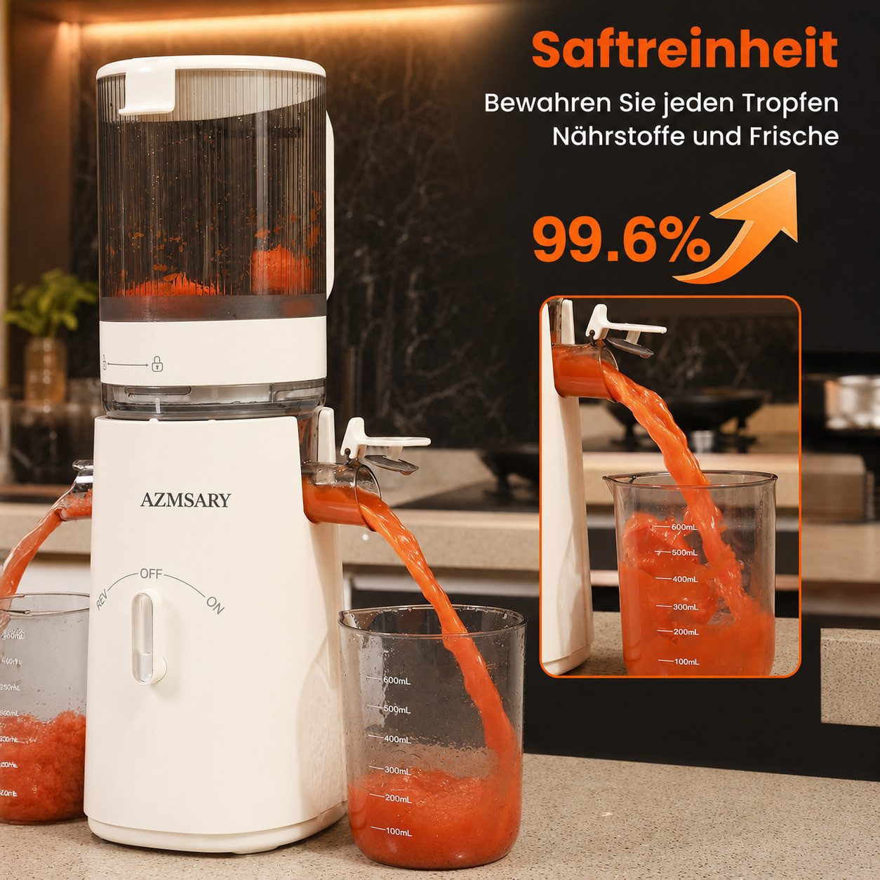 Azmsary Slow Juicer 119mm Entsafter mit großer Öffnung Für ganze Früchte und Gemüse, 150 W – Bild 3 von 5