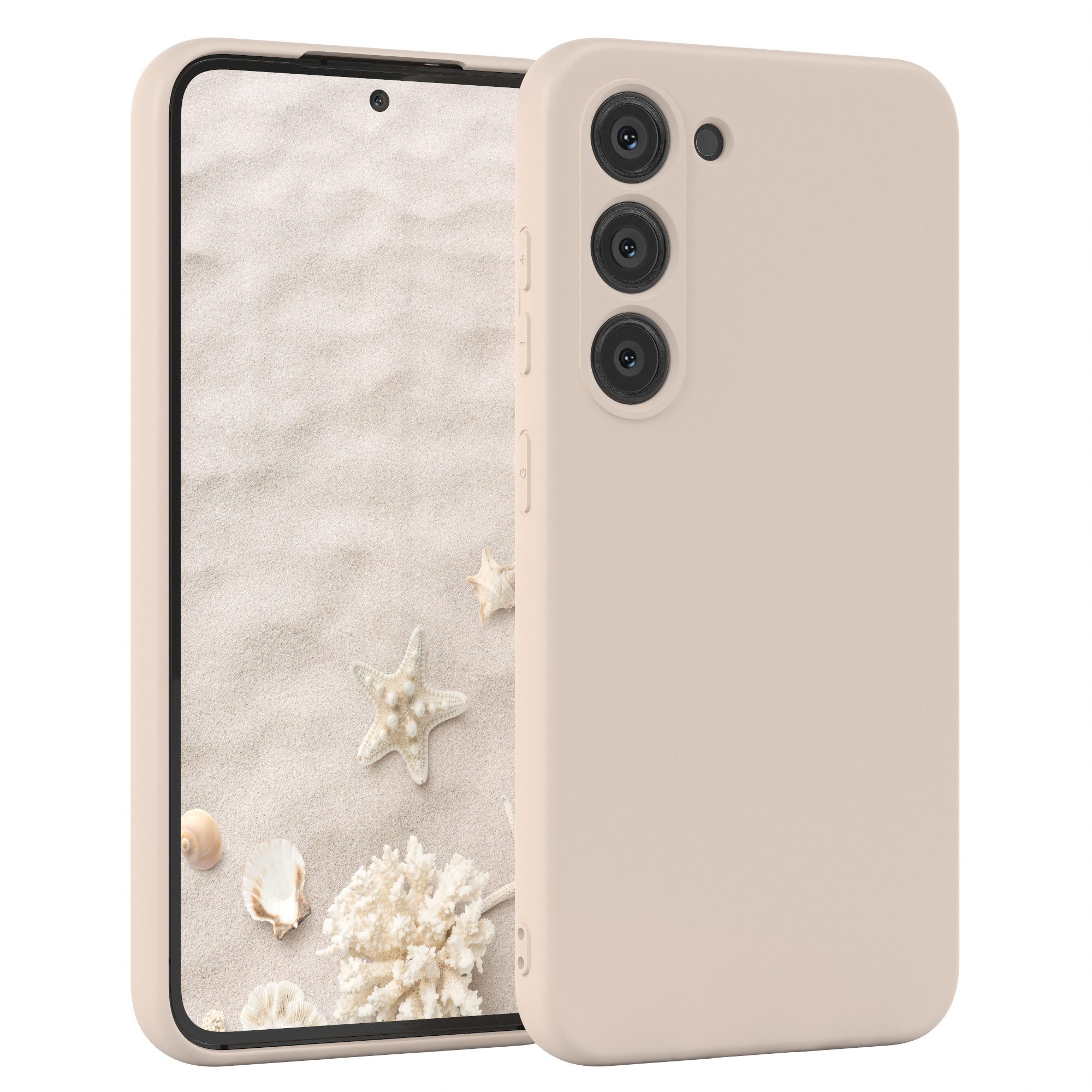 EAZY CASE Handyhülle für Samsung Galaxy S23 Hülle Silikon 6,1 Zoll, Bumper Case Matt Slimcover Silikonschutzhülle elastisch Taupe / Beige